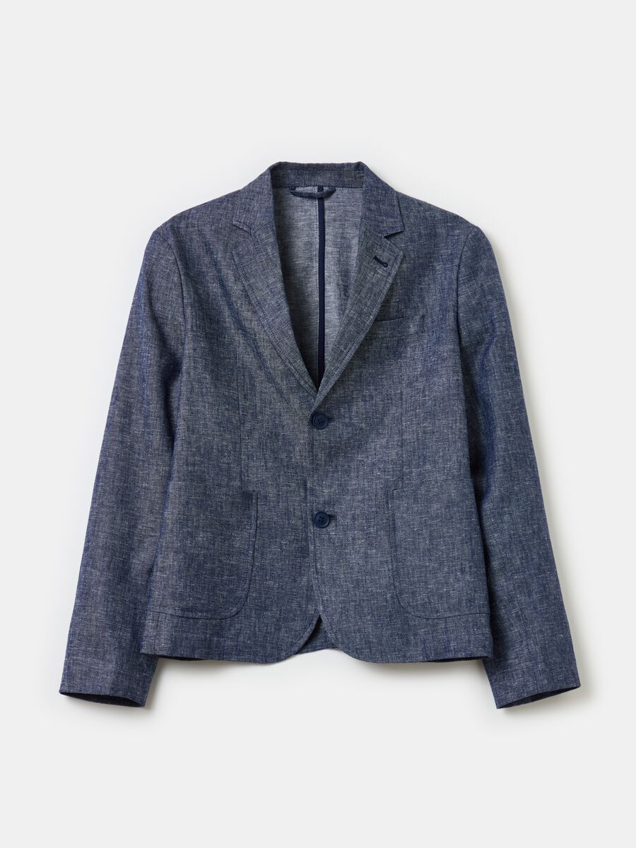 Blazer monopetto in lino e viscosa_0