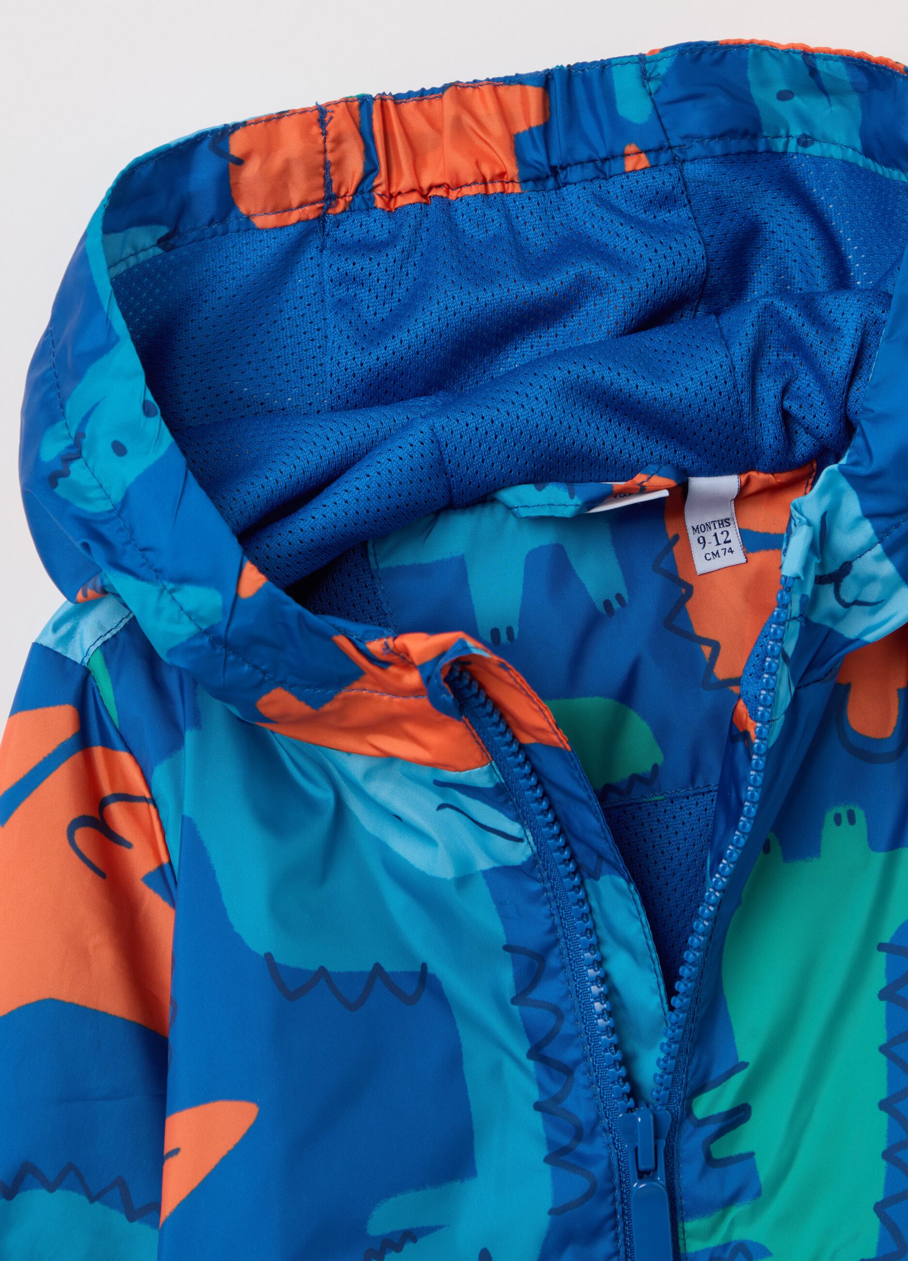 Lightweight jacket with hood and dinosaurs print