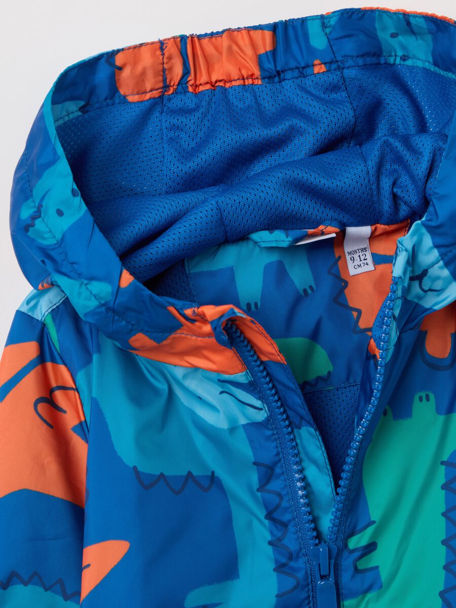 Lightweight jacket with hood and dinosaurs print_2