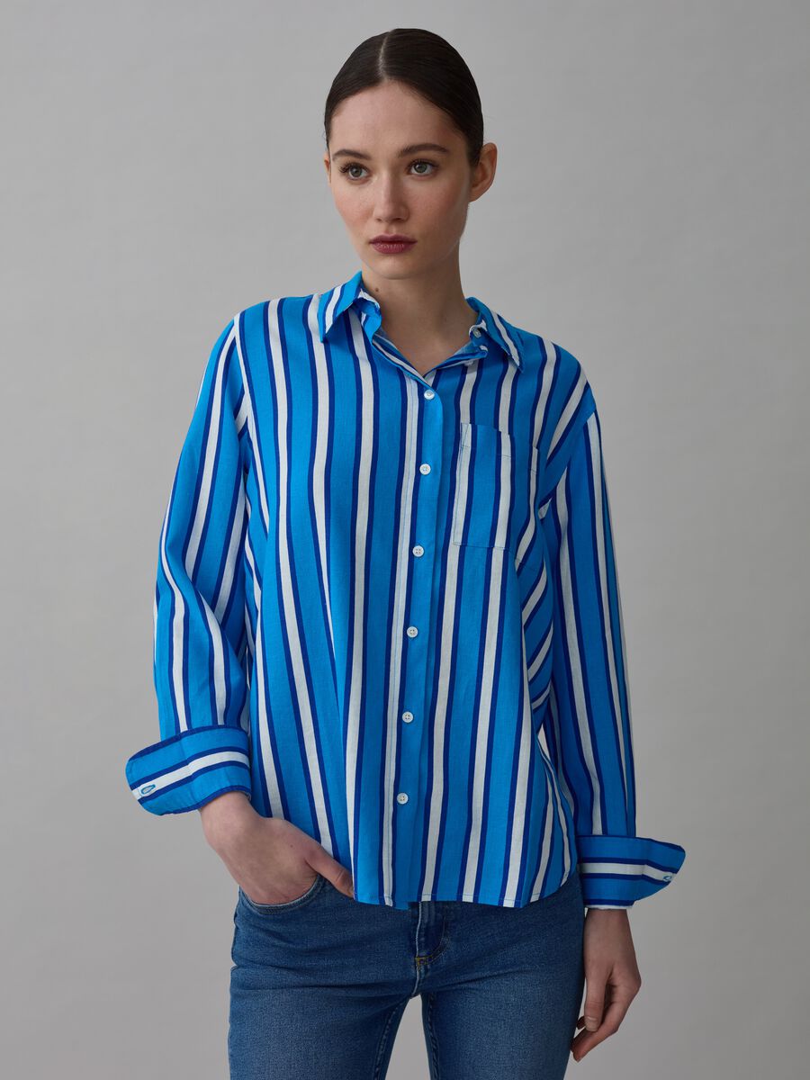 Striped shirt in linen and viscose_0