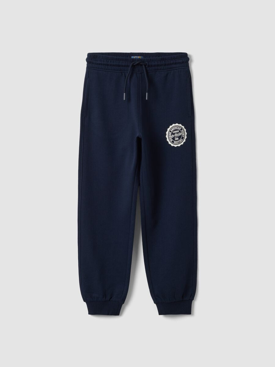 Navy cotton-viscose joggers with contrast print for boys_0