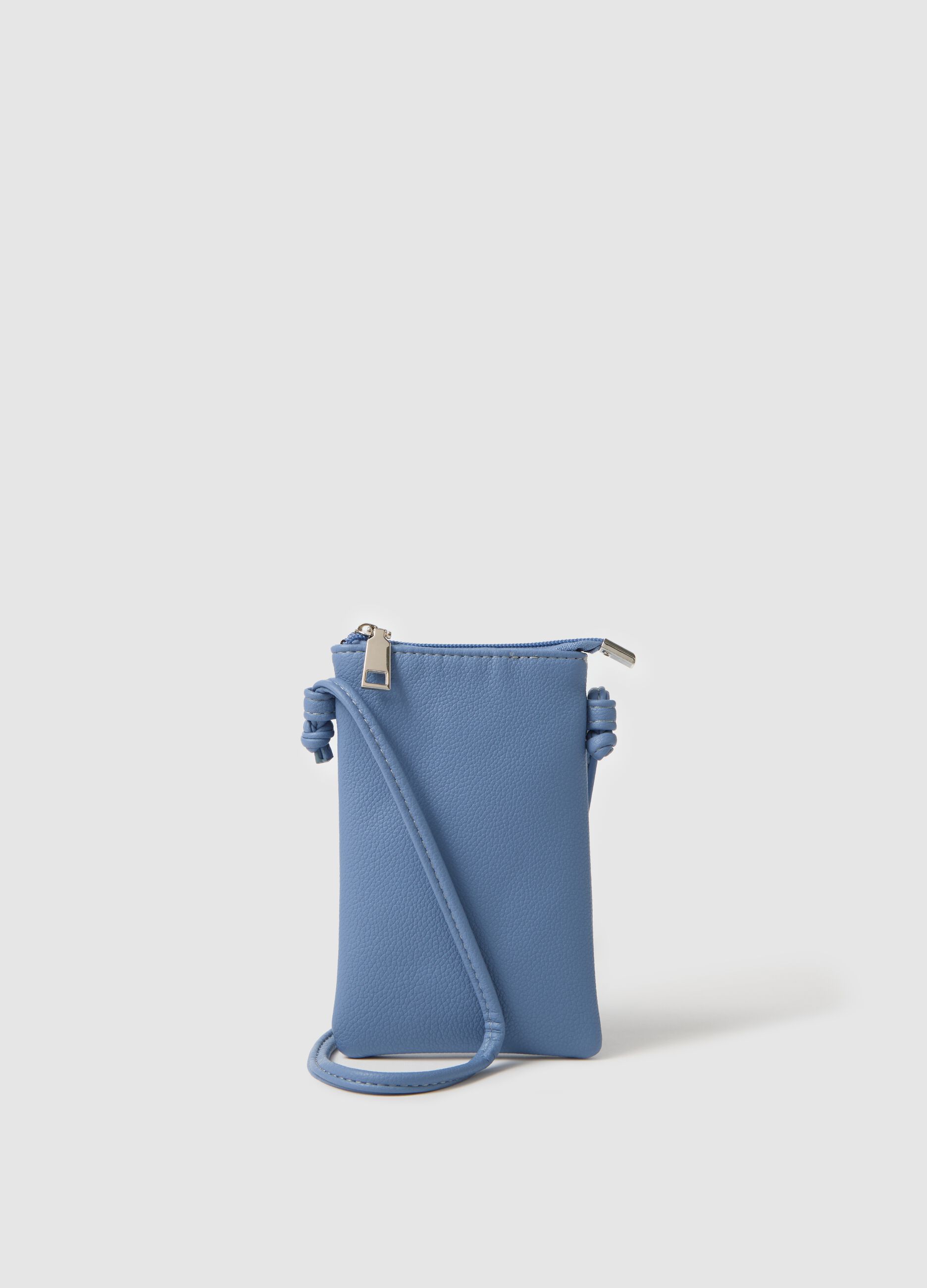 Light blue mobile phone holder with shoulder strap