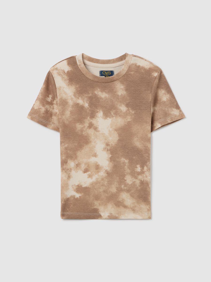 Brown short-sleeves T-shirt with tie-dye style_3