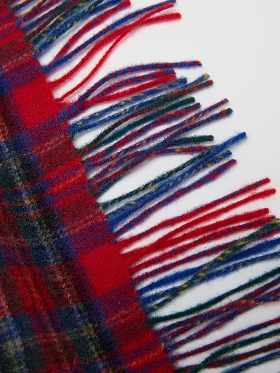 Multicoloured plaid pure wool scarf with fringes_3