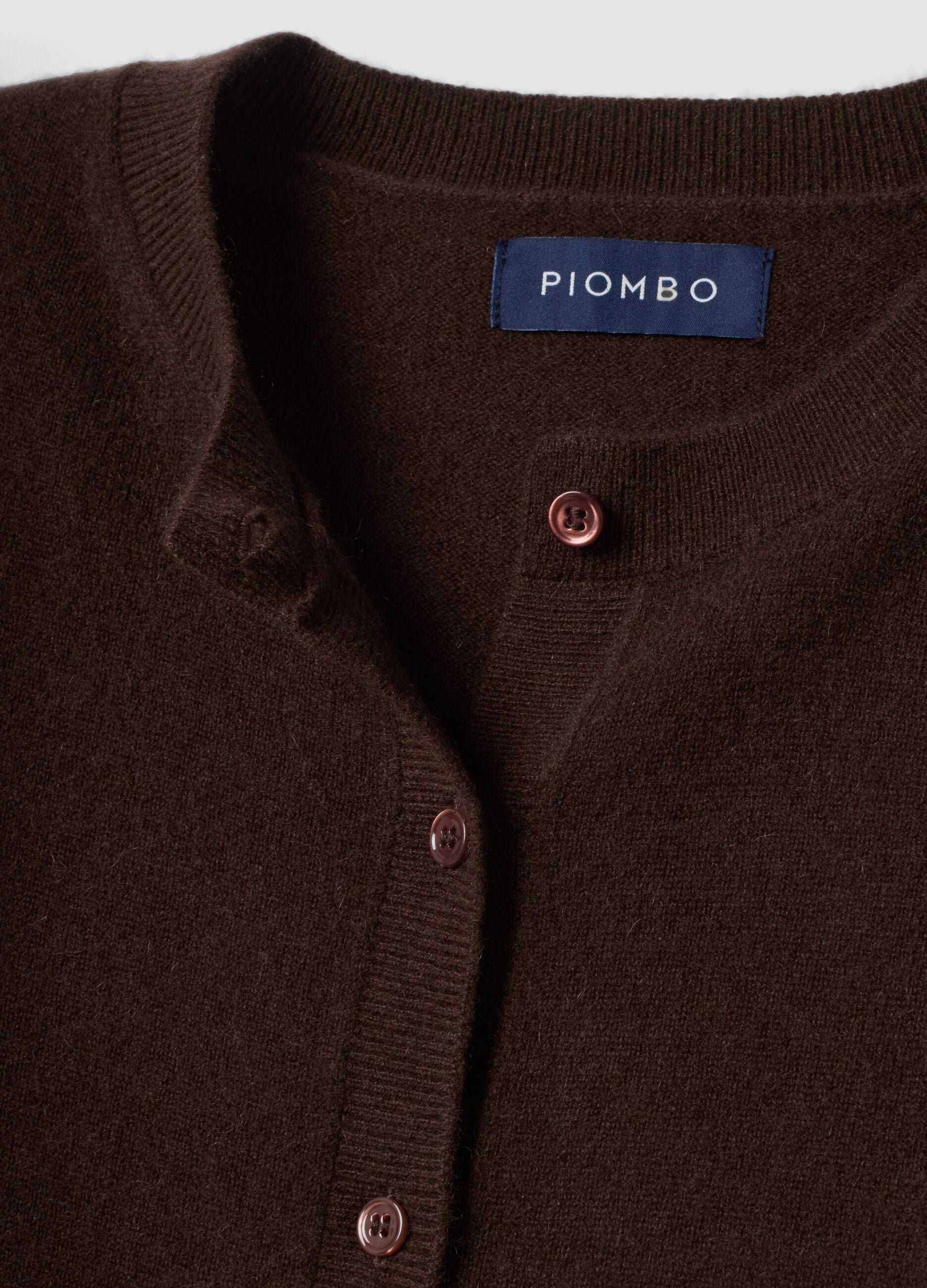 Brown crew-neck cardigan in pure cashmere