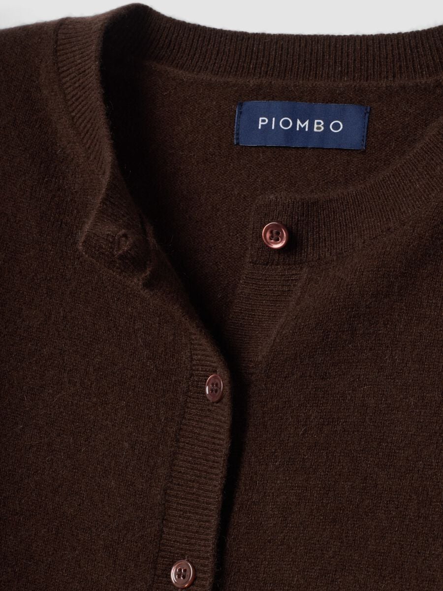 Brown crew-neck cardigan in pure cashmere_1