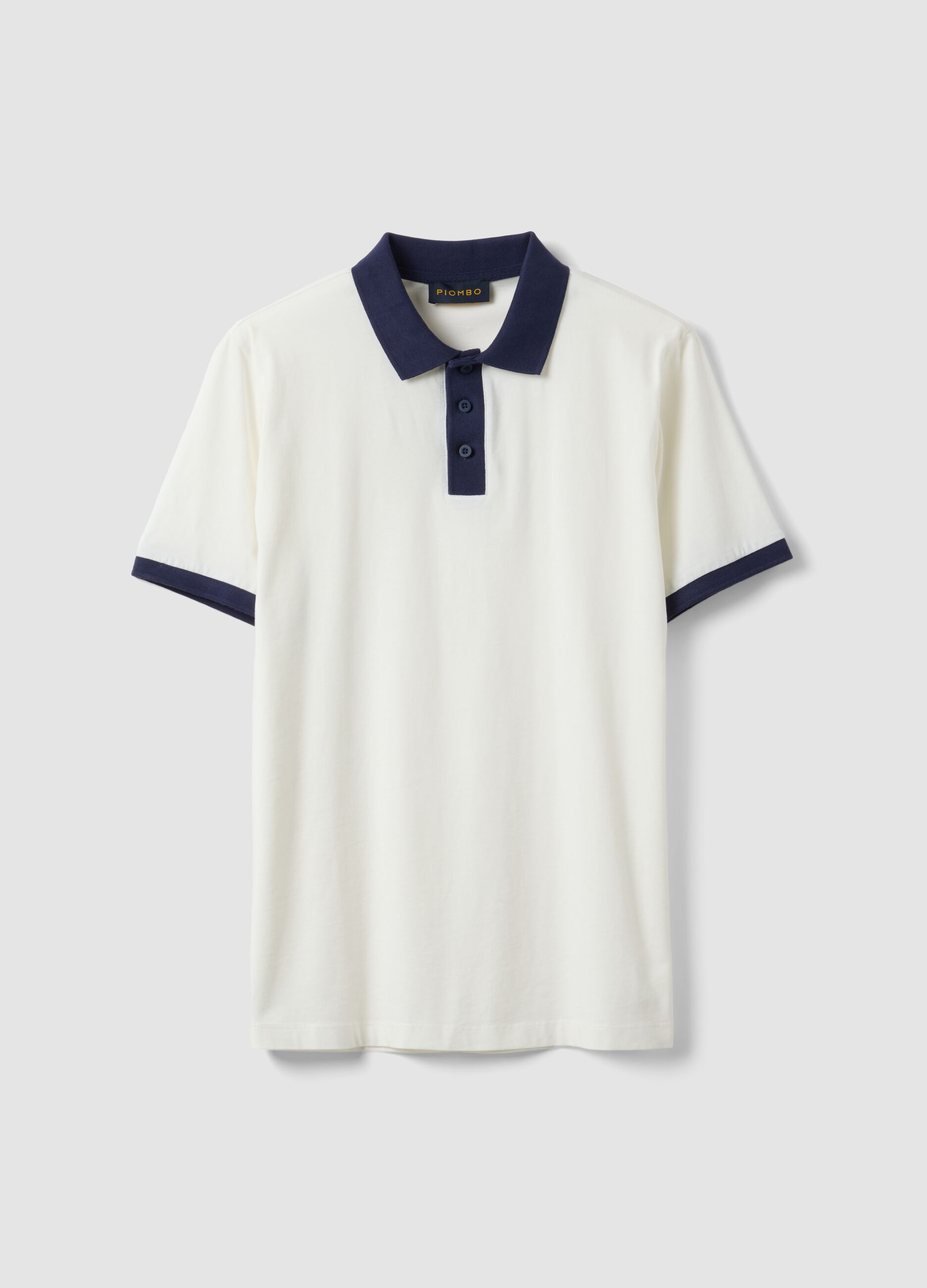 White pure cotton polo shirt with contrasting collar