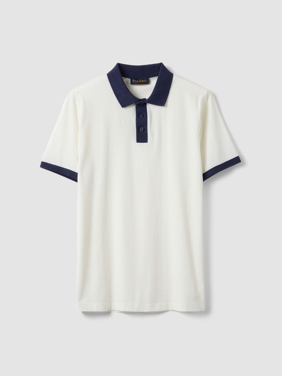 Polo bianca in puro cotone con colletto a contrasto_0