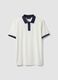 White pure cotton polo shirt with contrasting collar_0