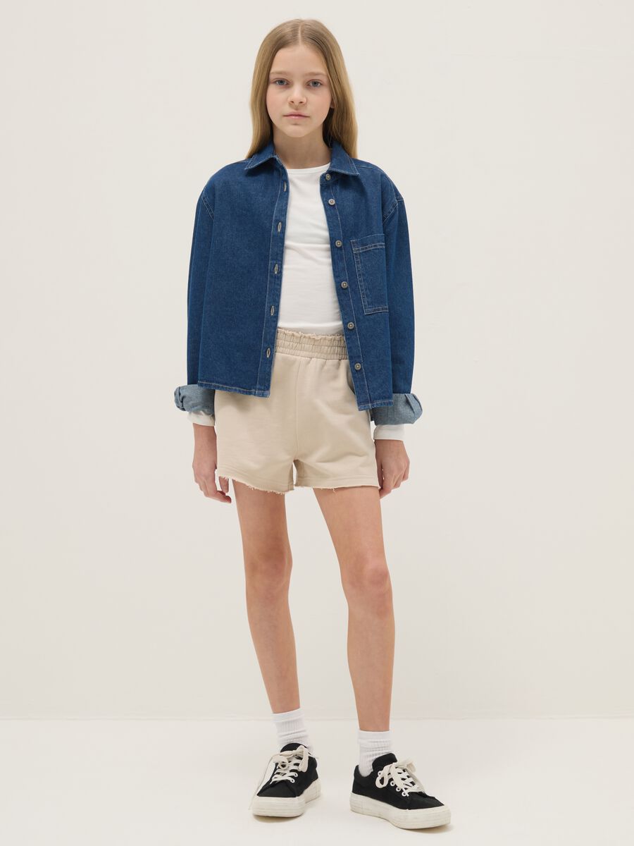 Shorts in puro cotone beige da ragazza relaxed fit_0