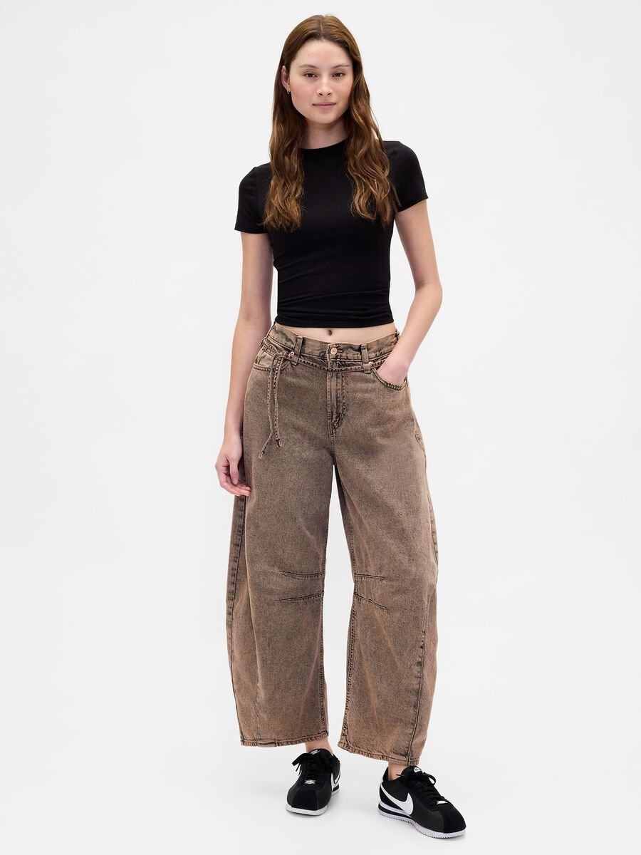 Brown wide-leg trousers in cotton and Lyocell_4
