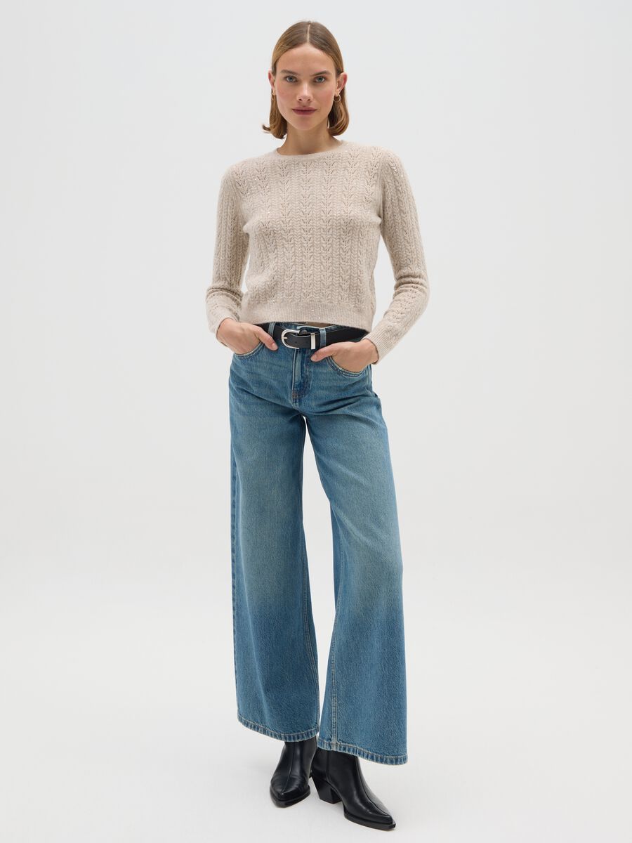 Maglione beige regular fit con paillettes_1