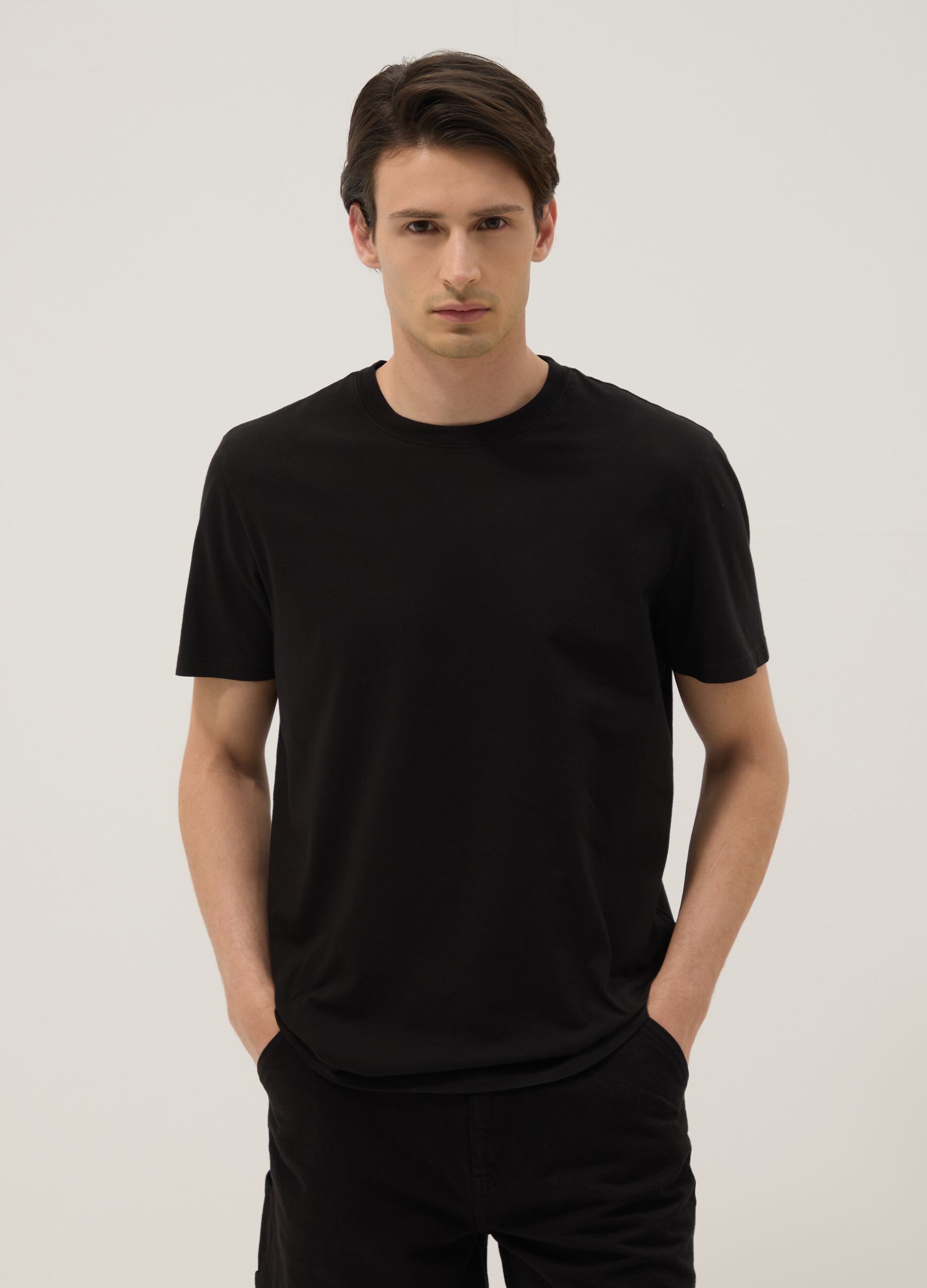Black pure cotton short-sleeve regular fit T-shirt
