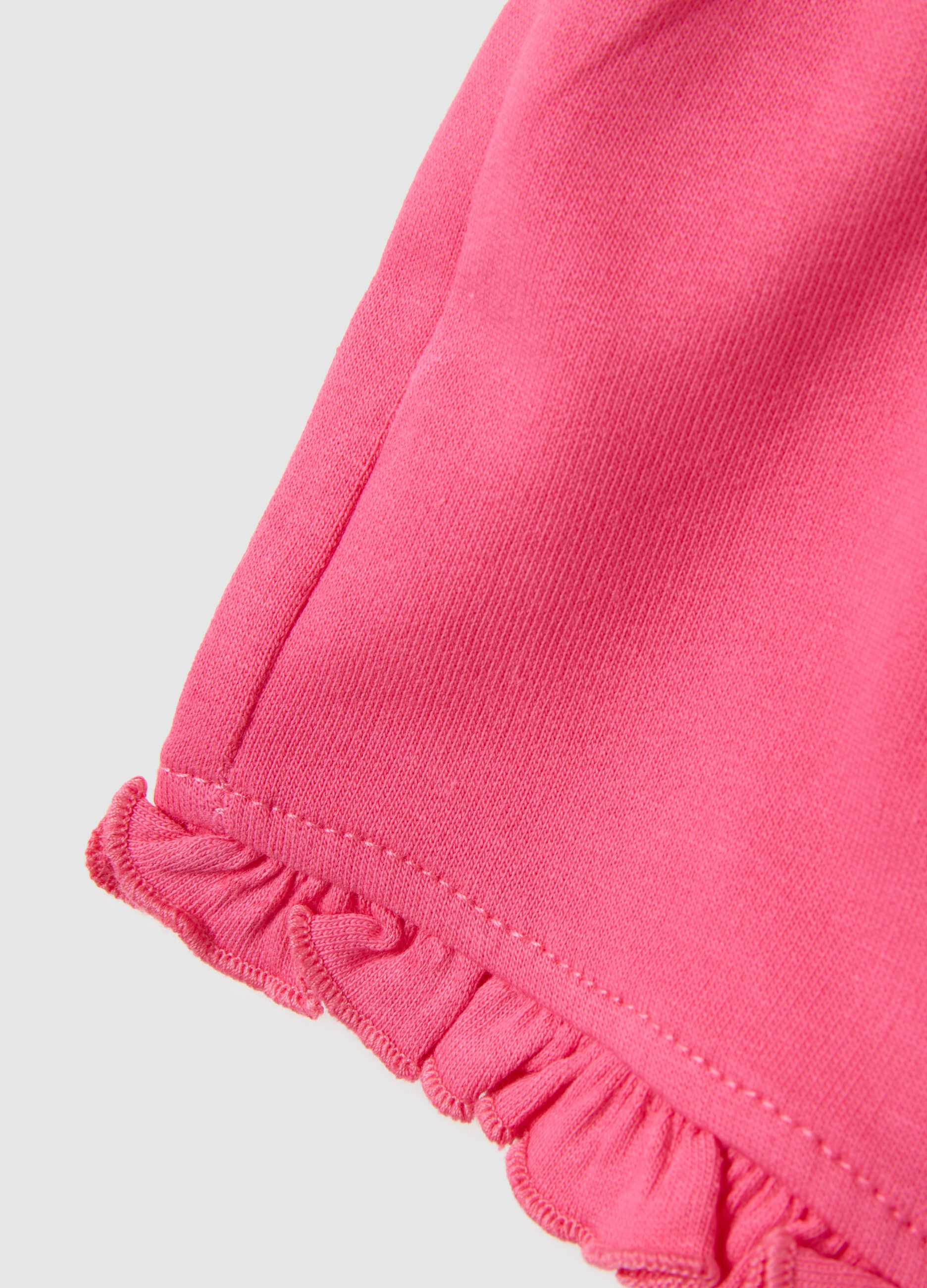 Pantaloncini da bambina in puro cotone rosa regular fit con volant