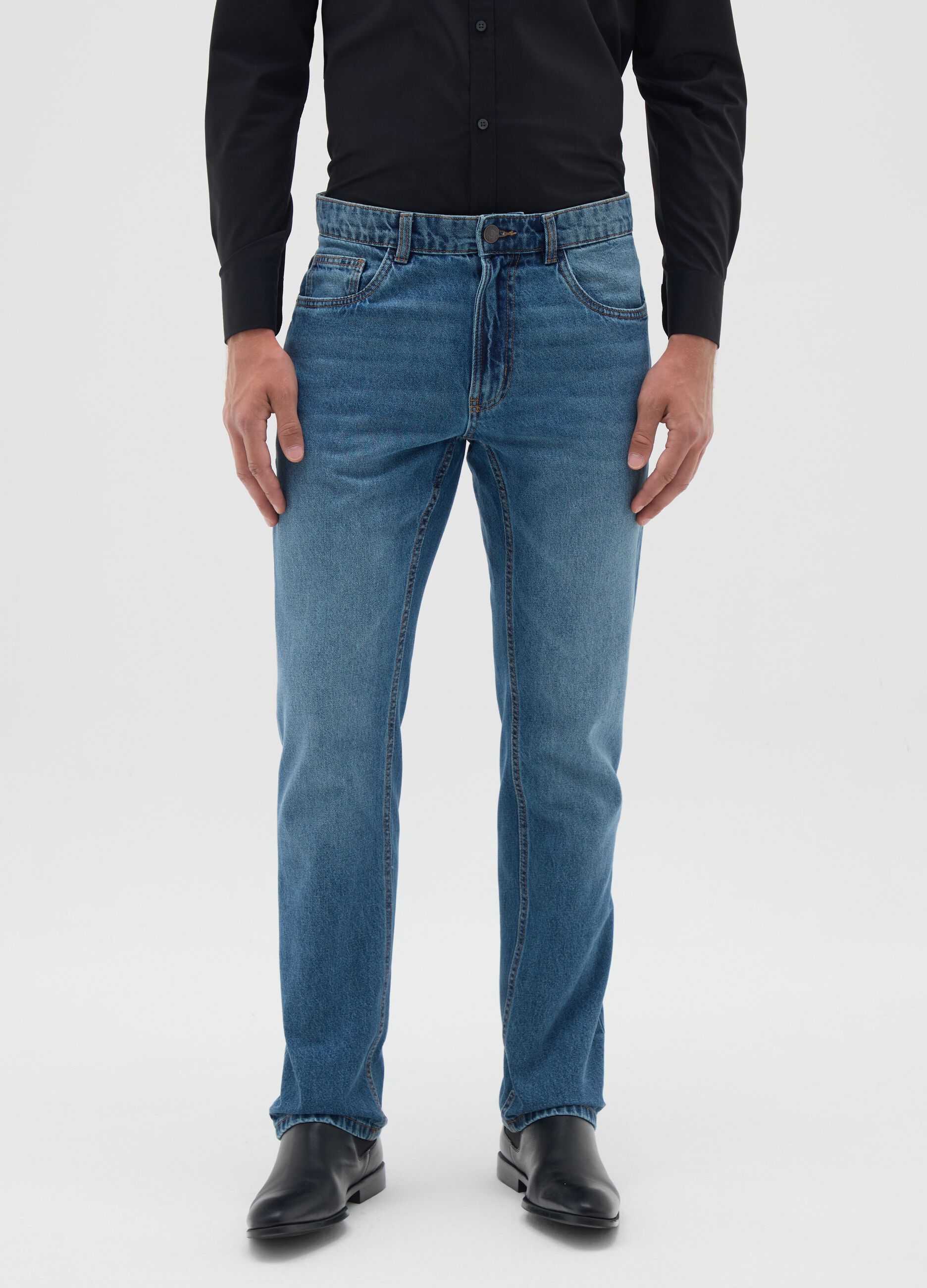 Men's Pure Cotton Blue Regular Fit Jeans