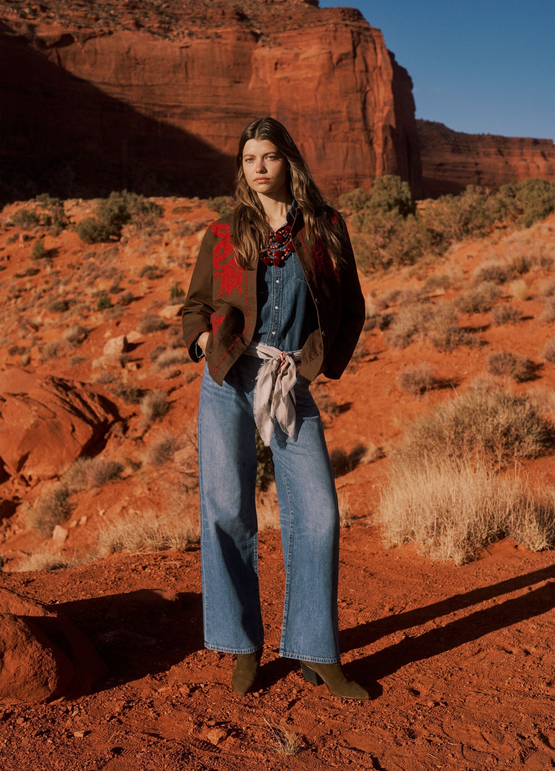 Jeans blu wide leg a vita alta in puro cotone