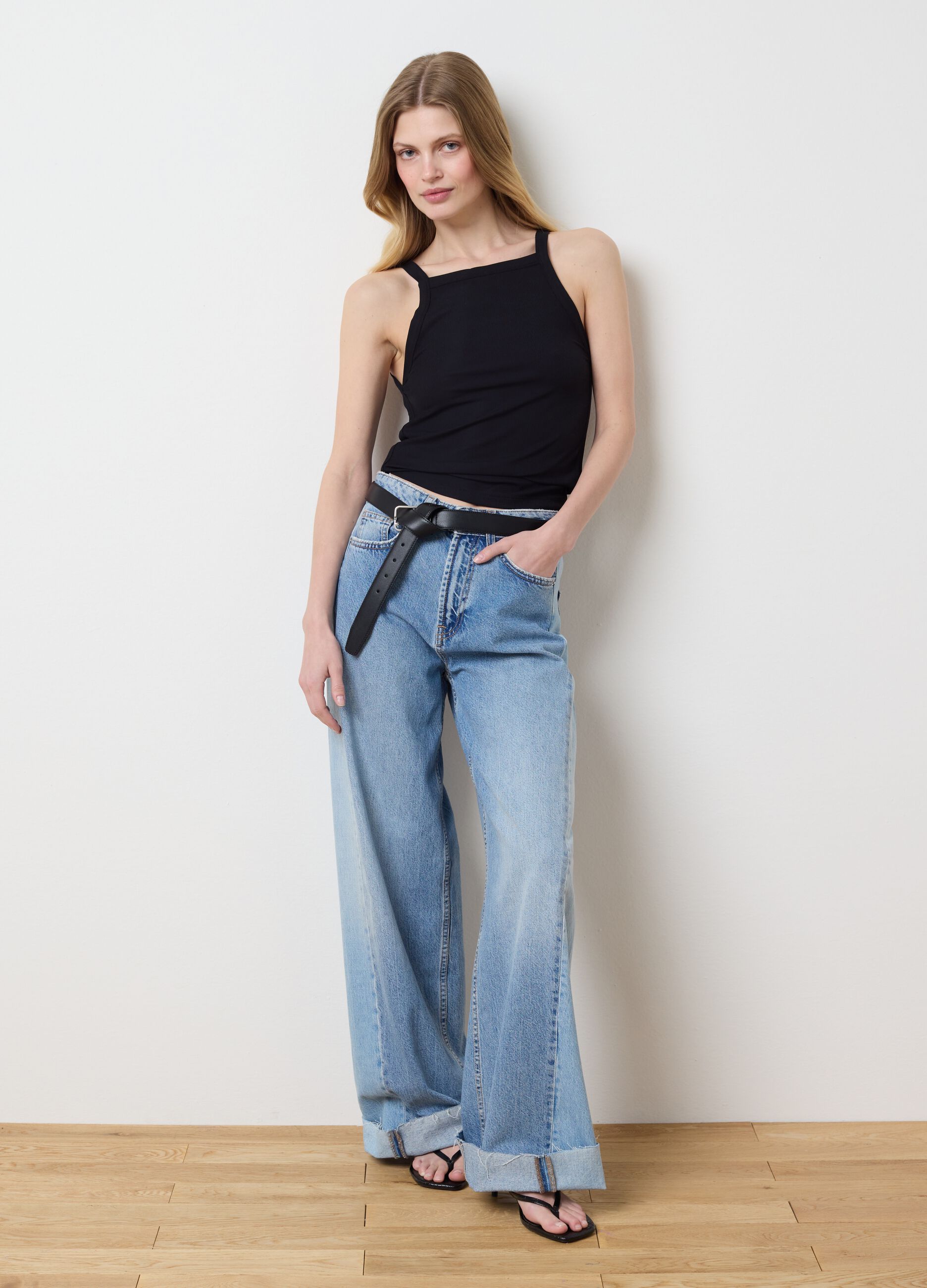 Black tank top in stretch modal
