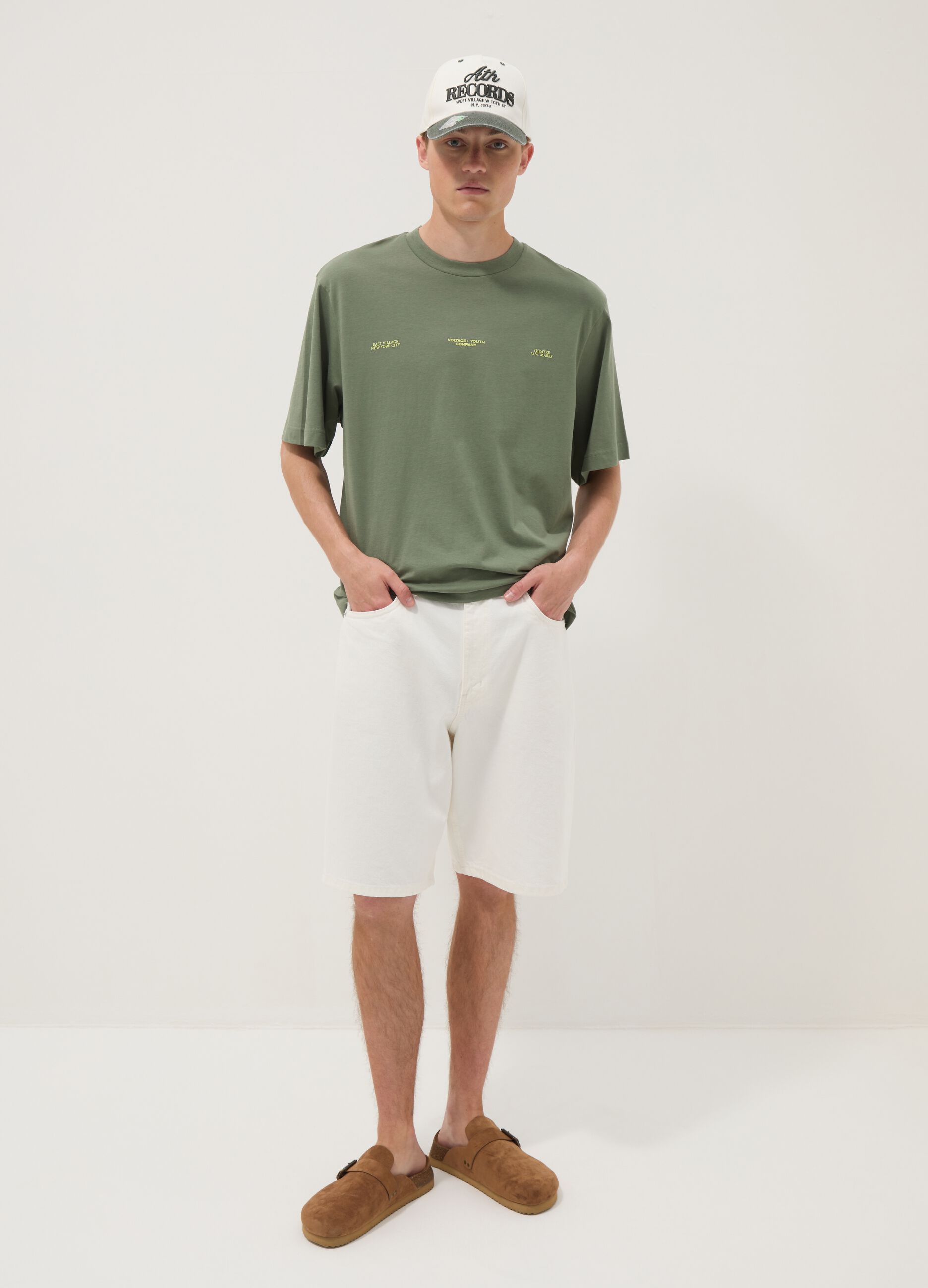 Green pure cotton short-sleeve T-shirt