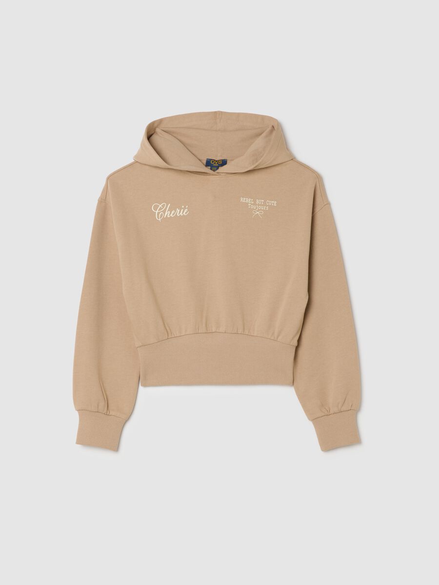 Girls' beige cropped sweatshirt in pure cotton regular fit_0