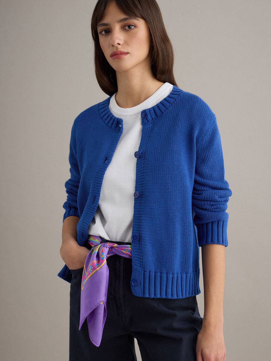 Blue regular fit pure cotton cardigan with buttons_0