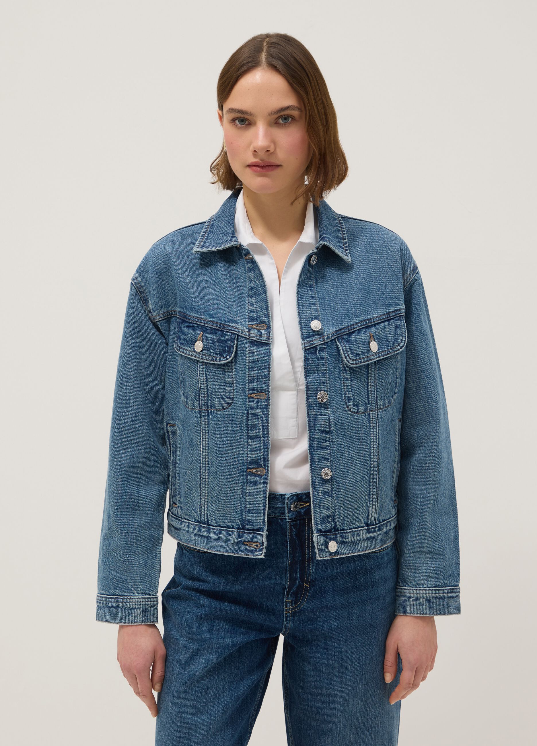 Blue regular fit pure cotton denim jacket
