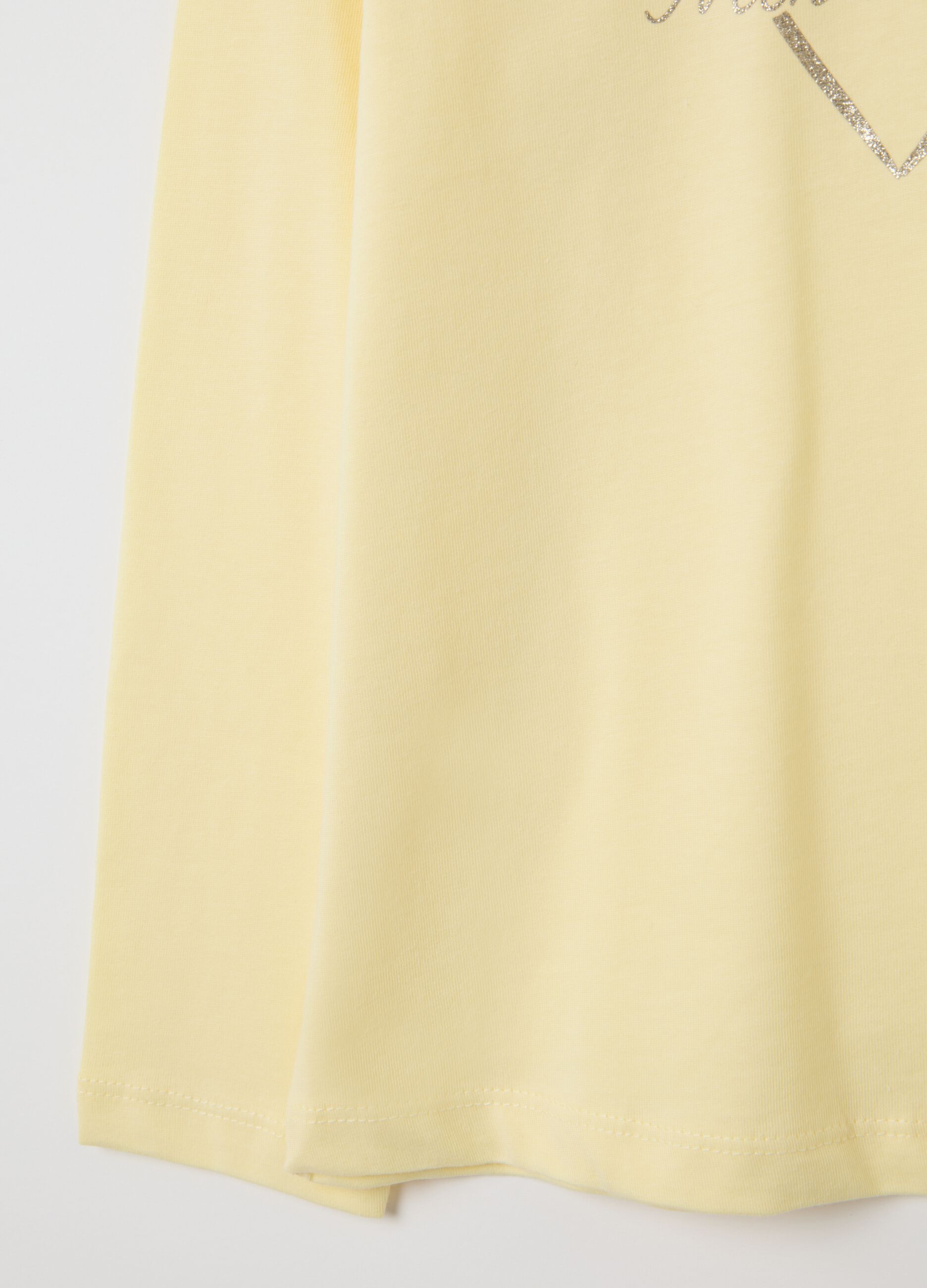 Girls' yellow pure cotton T-shirt with glitter