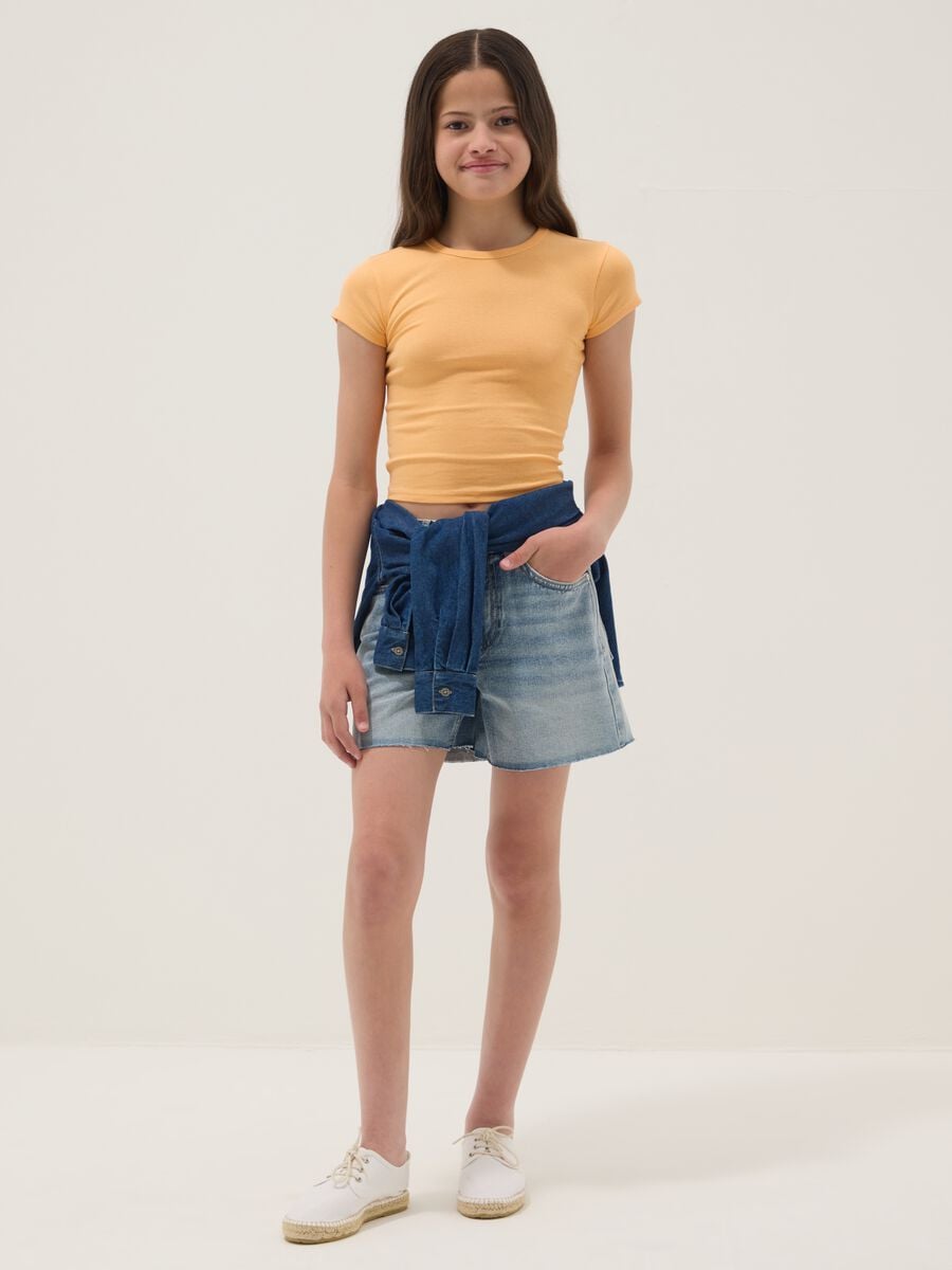 Shorts denim blu in puro cotone da ragazza straight fit_0