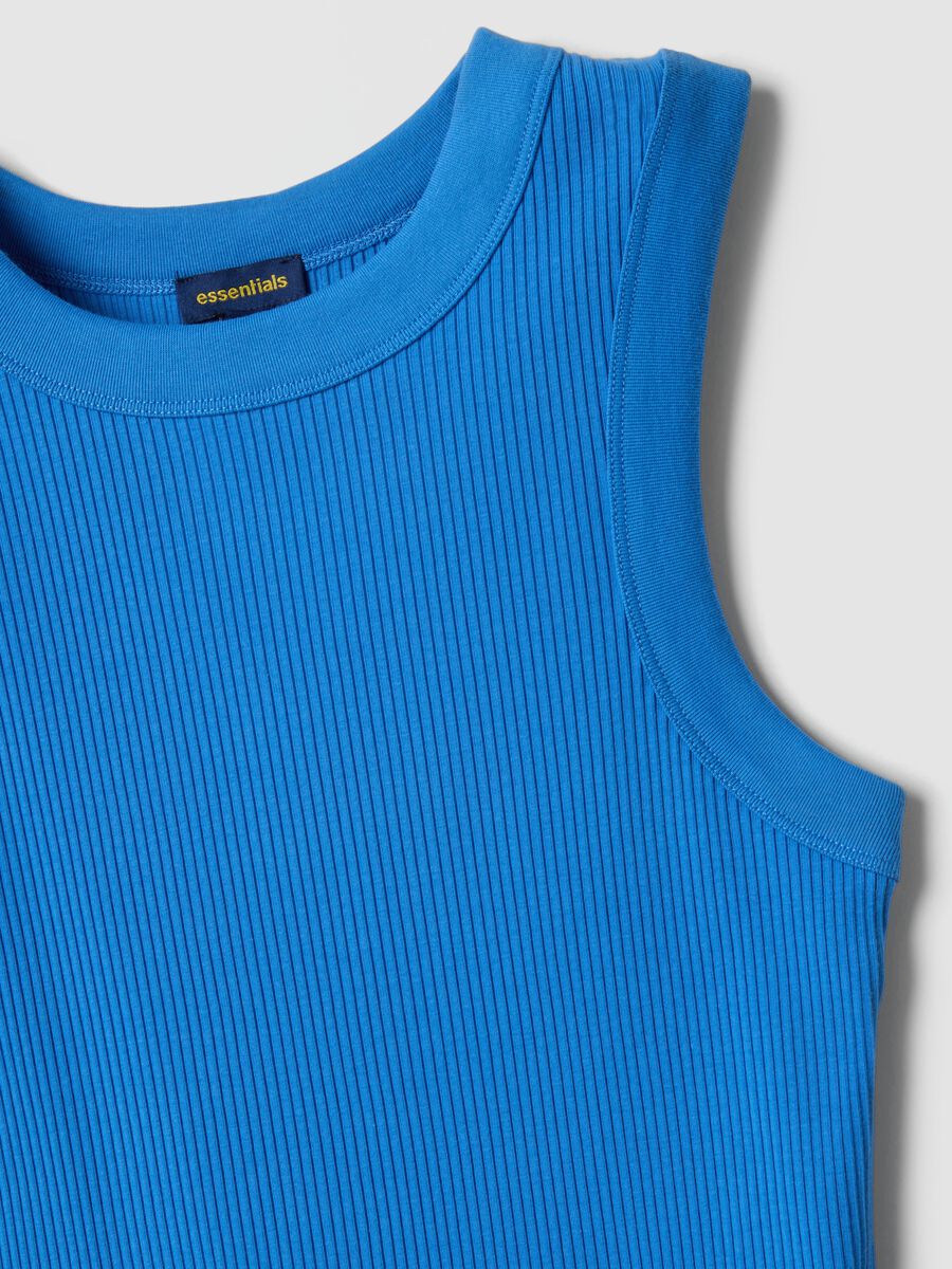 Blue fitted ribbed stretch-cotton tank top_1
