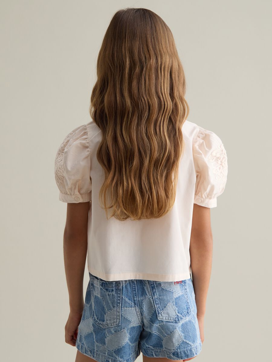 Beige Poplin Short Sleeve Shirt for Girls_2