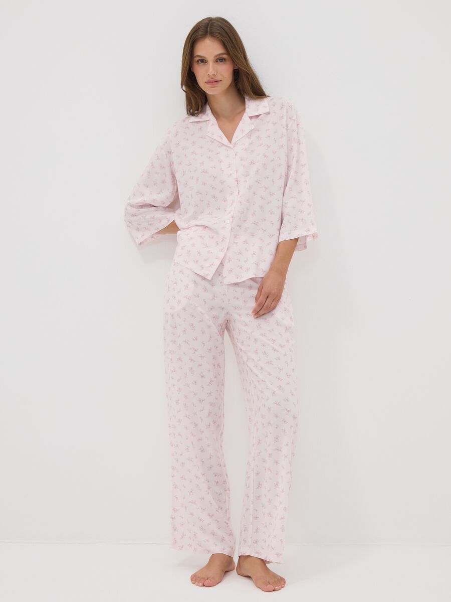 Pink pure viscose floral print pyjama trousers_0