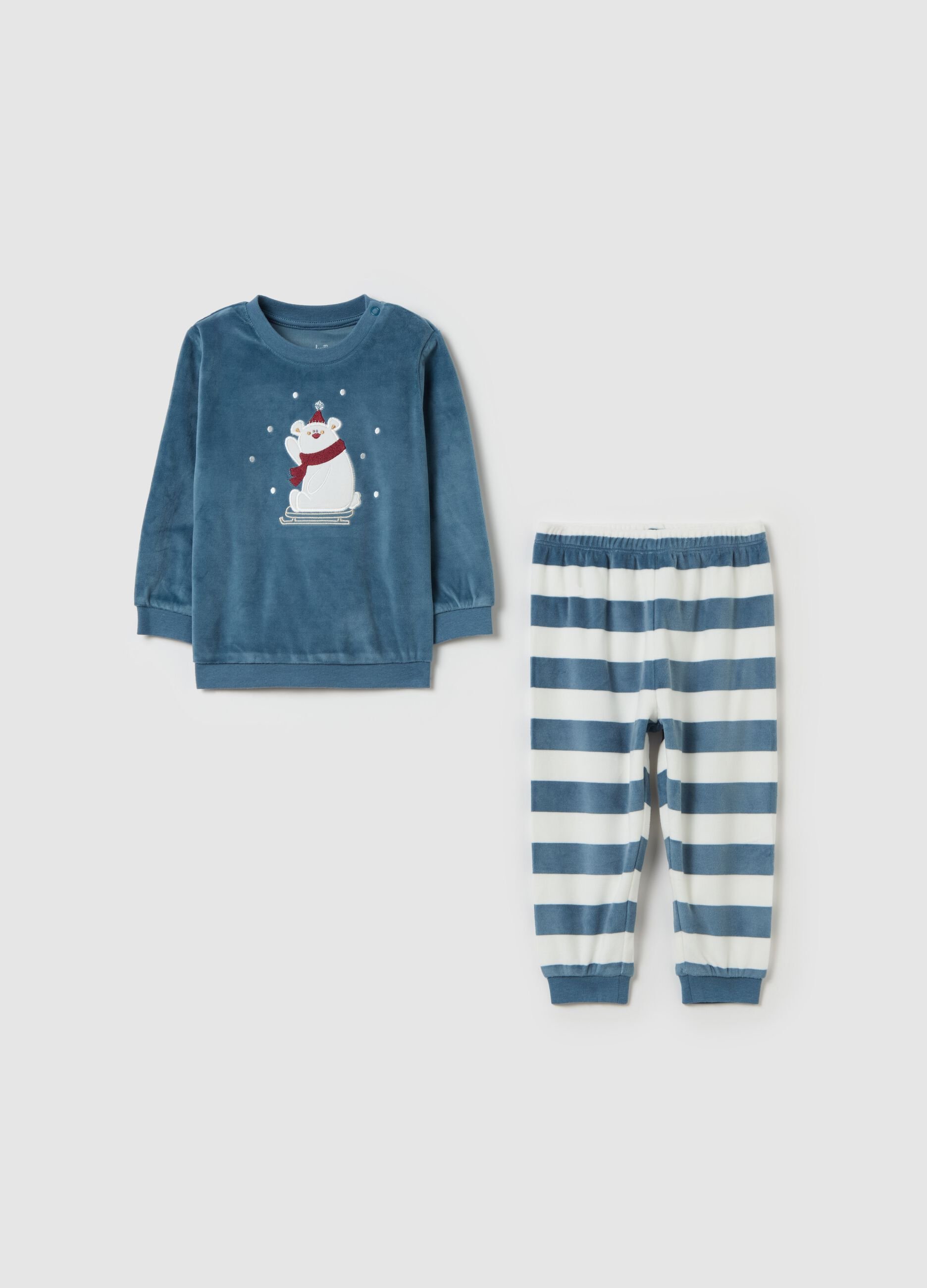 Velour pyjamas with polar bear embroidery