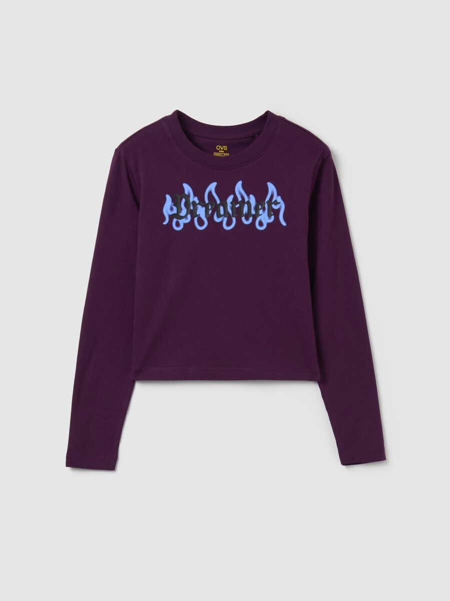 Crop T-shirt with long sleeves and print_3
