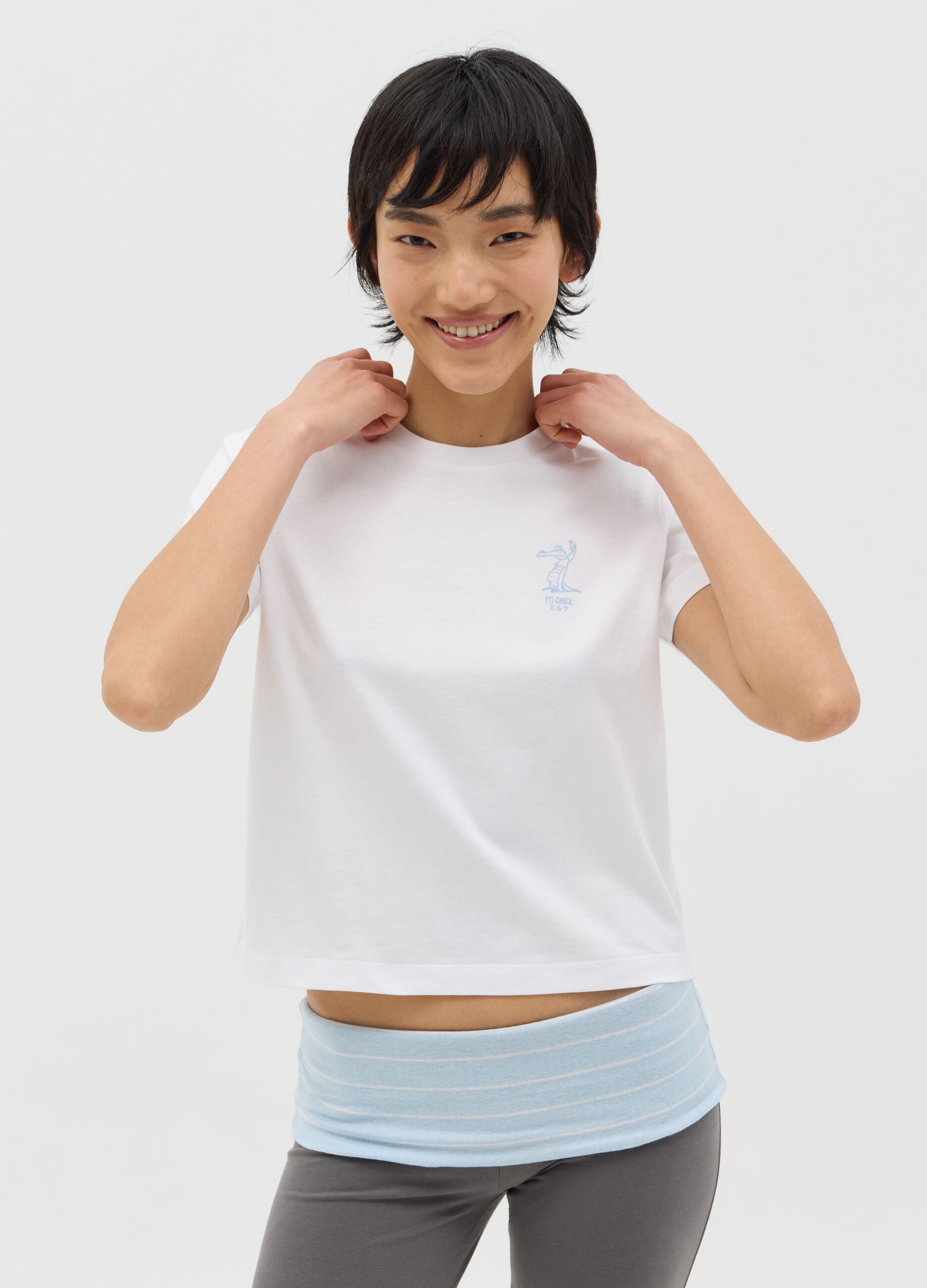 White boxy-fit T-shirt in cotton