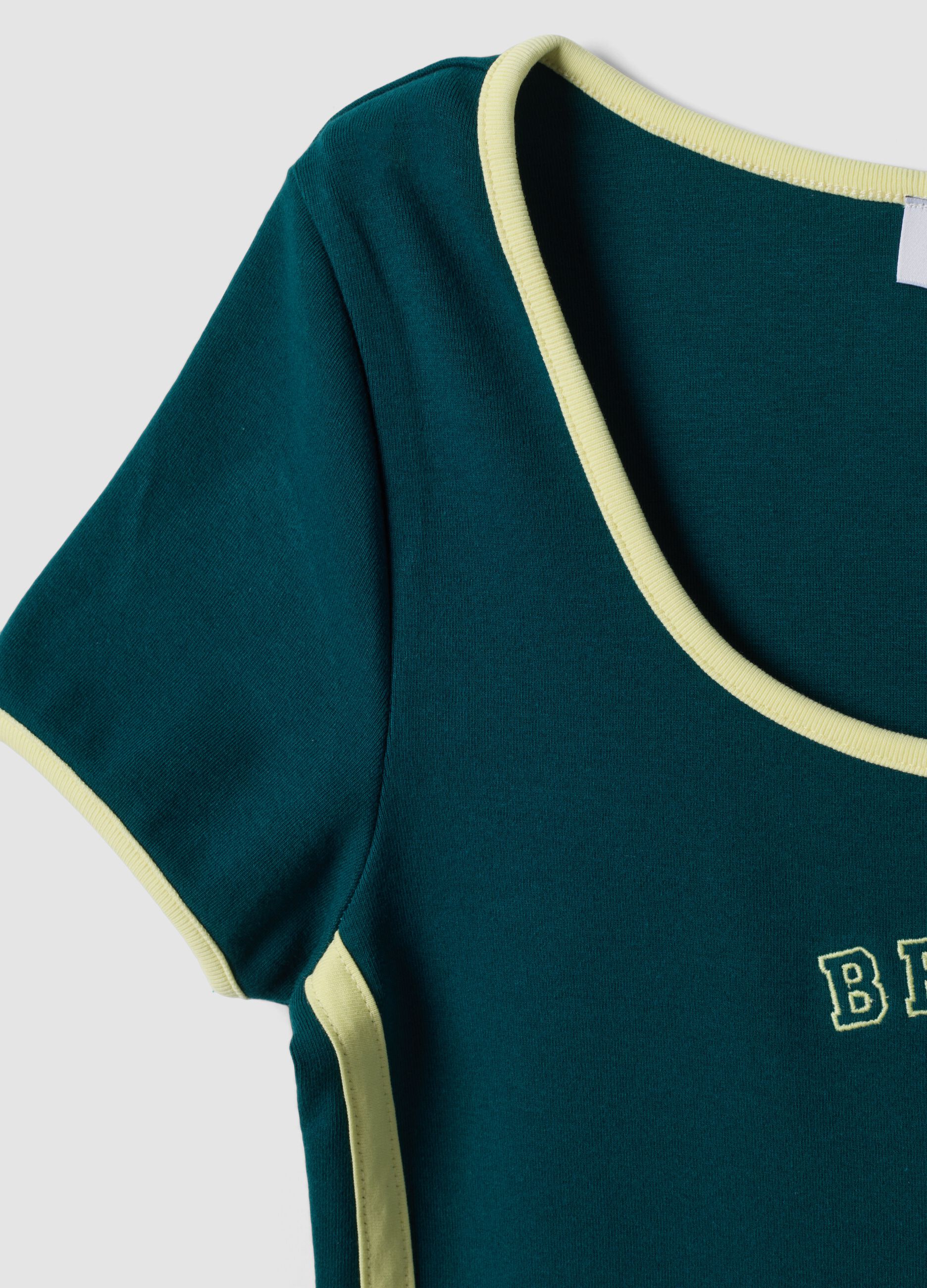 Green stretch cotton short-sleeve T-shirt