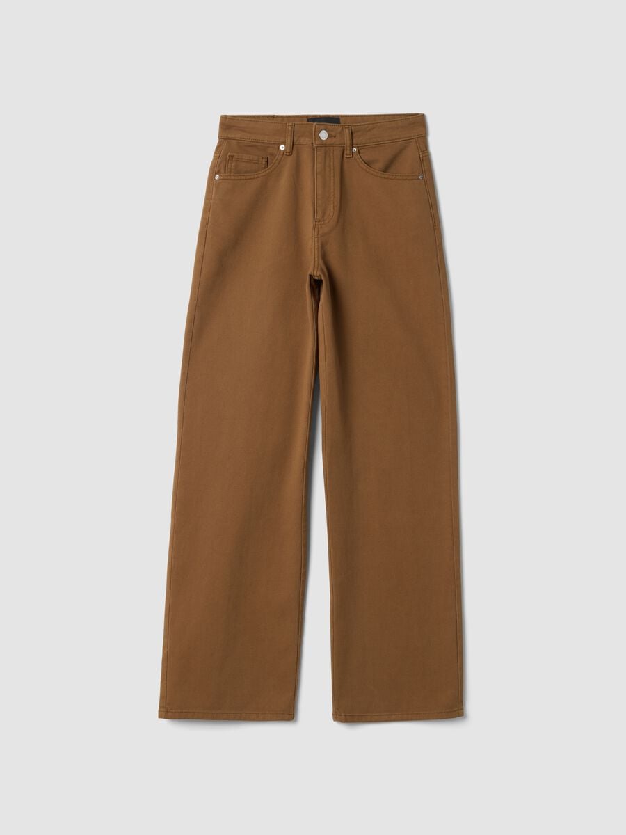 Jeans marroni wide leg in puro cotone_0