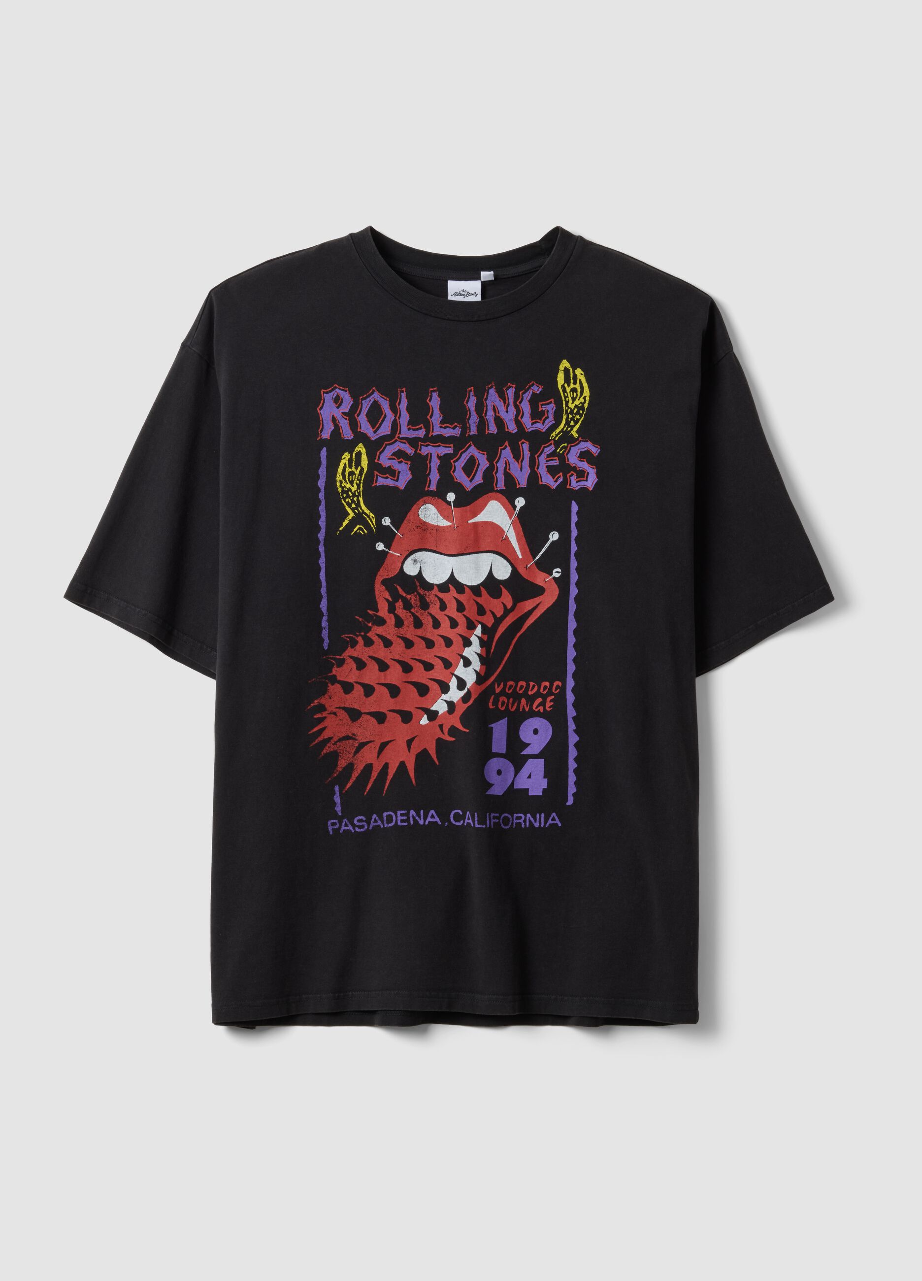 Black pure cotton T-shirt with Rolling Stones print
