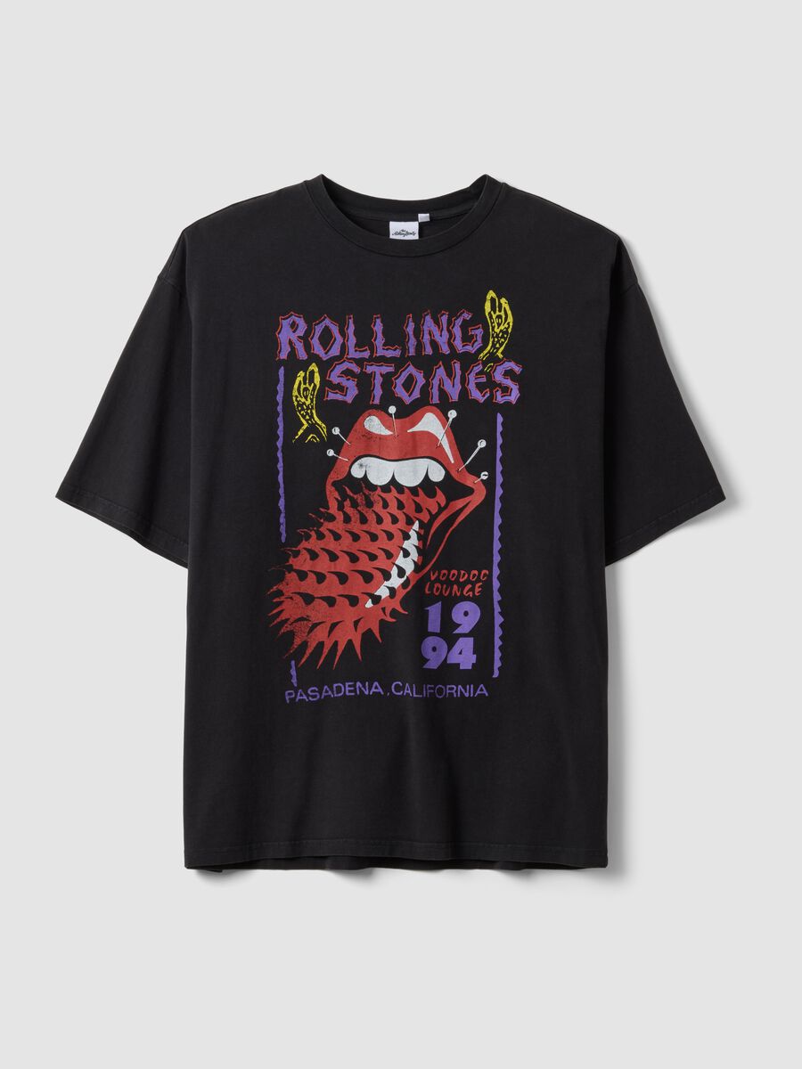 Black pure cotton T-shirt with Rolling Stones print_4