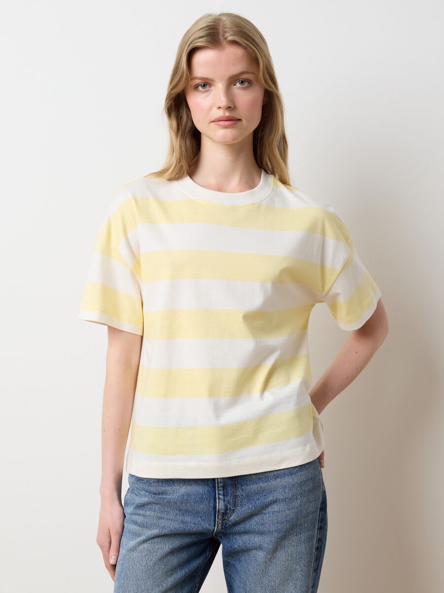 Yellow and white striped cotton T-shirt_1