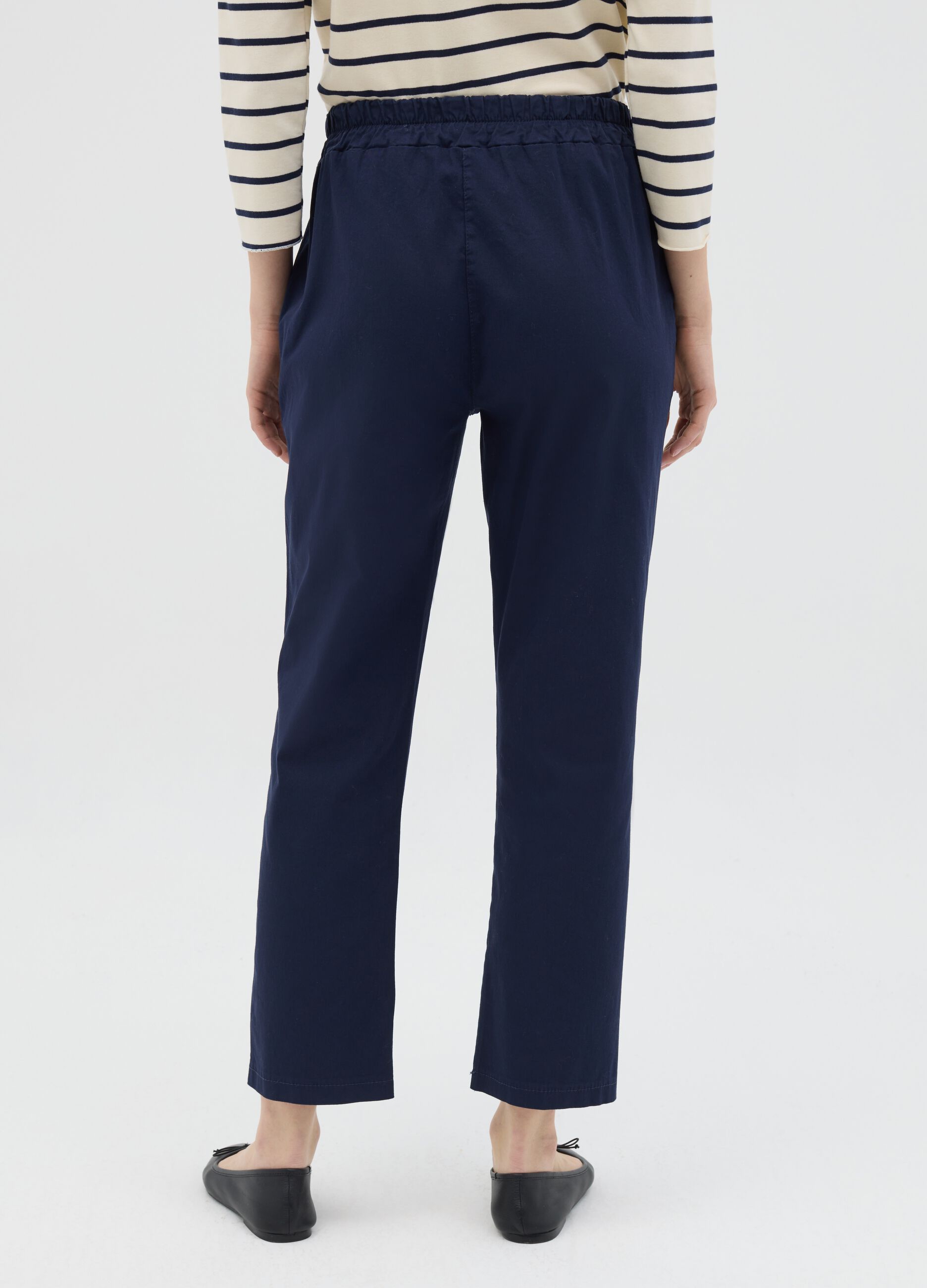 Blue cigarette trousers with elastic waistband