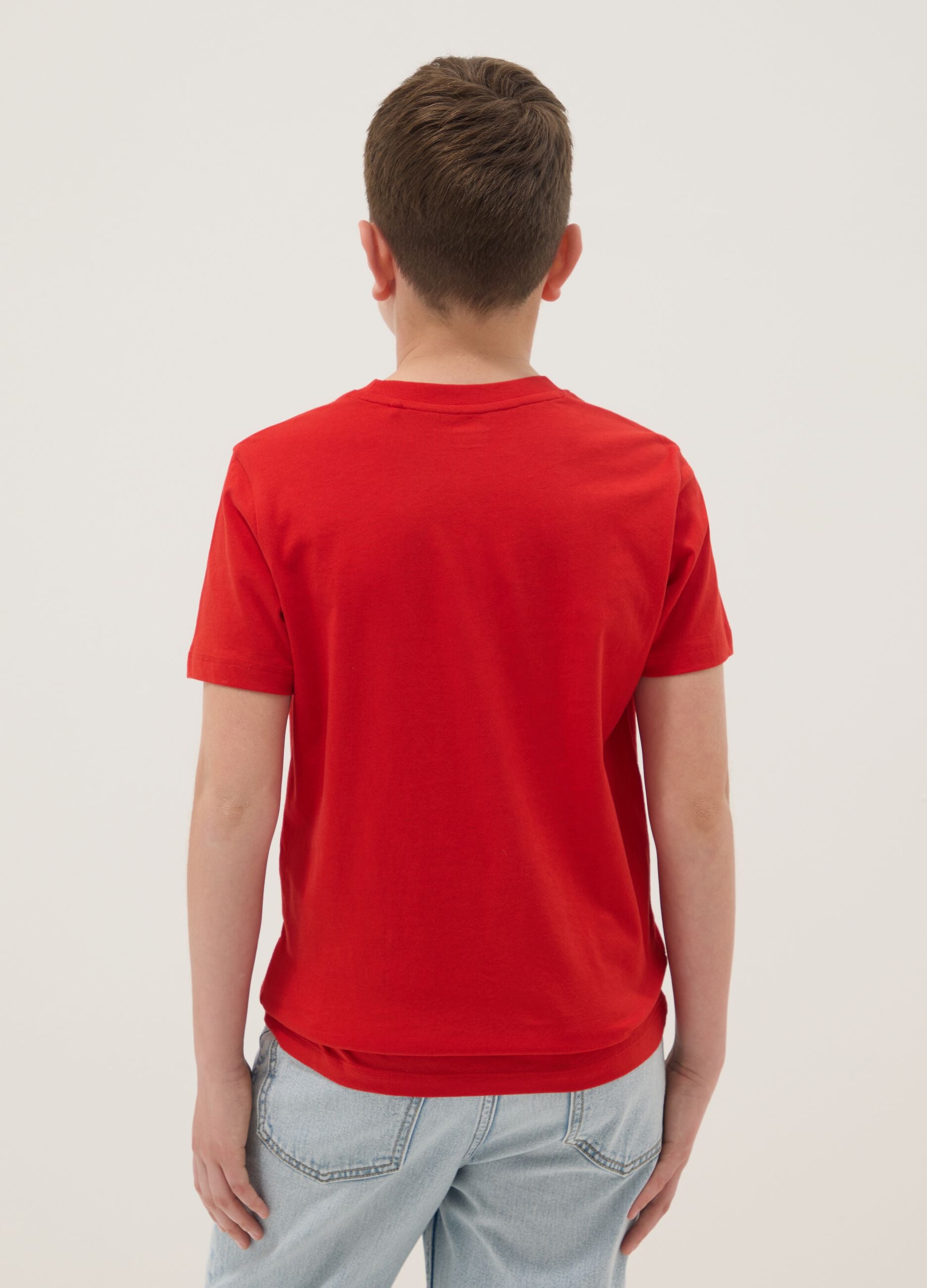 T-shirt in puro cotone rossa da ragazzo regular fit