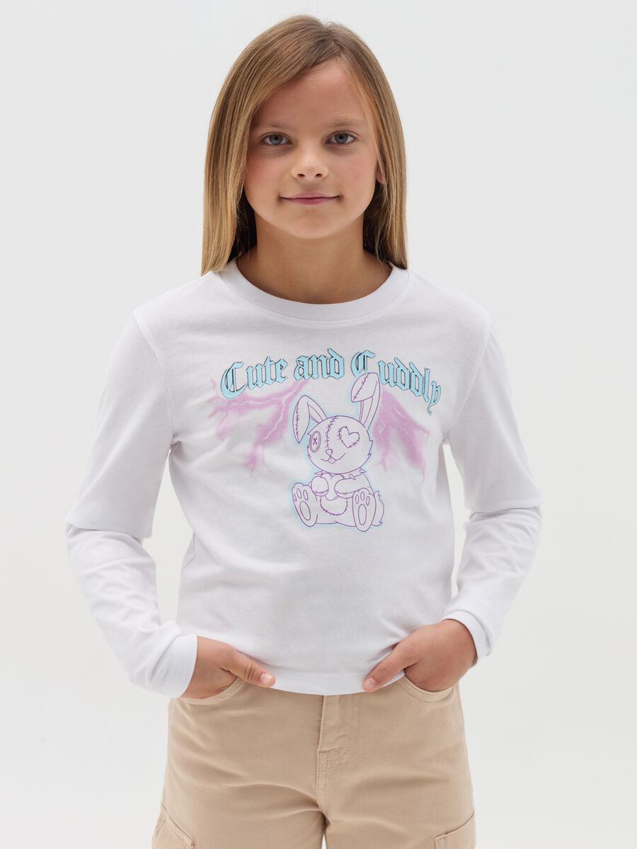 Crop T-shirt with long sleeves and print_0