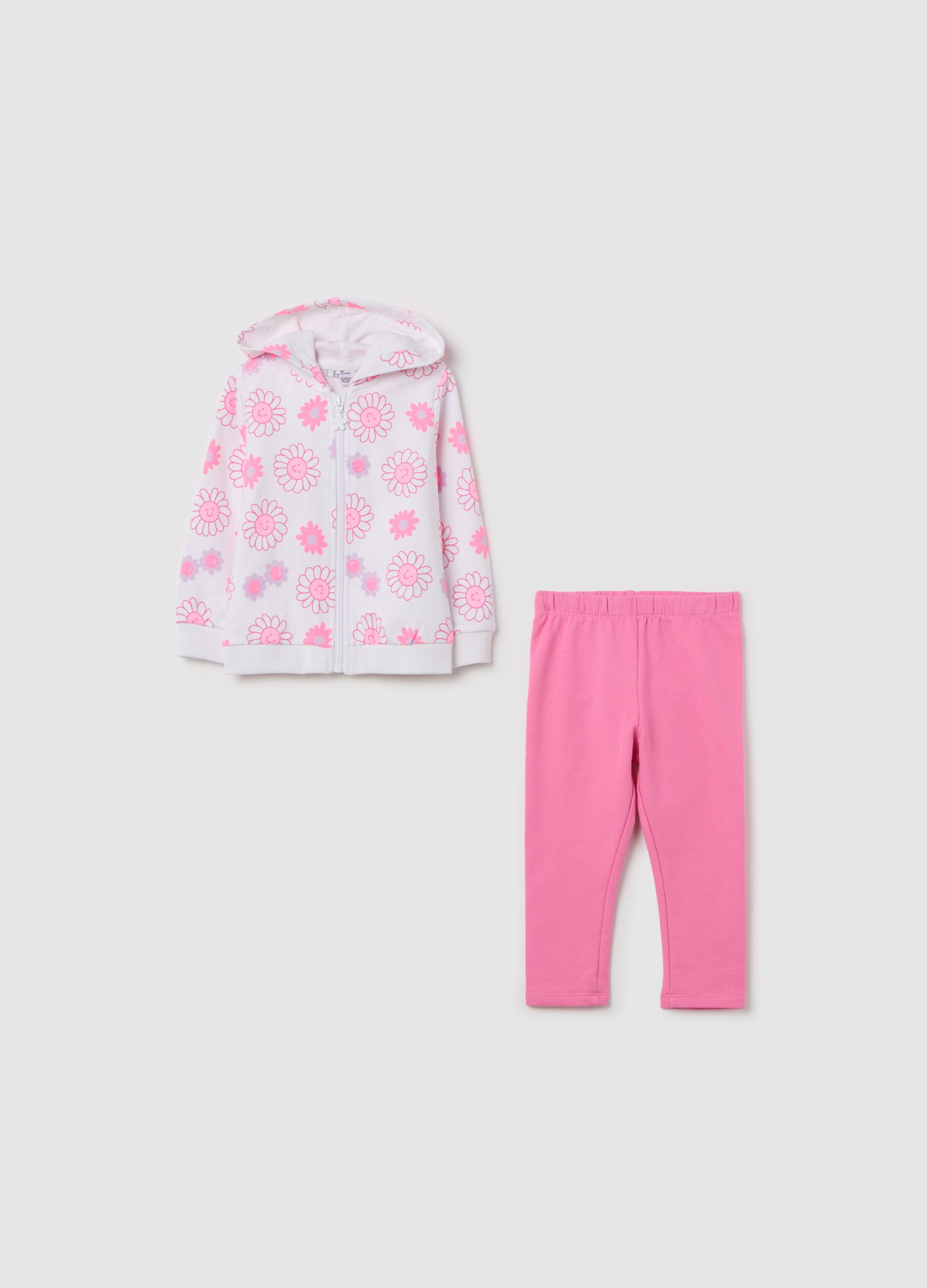 Stretch cotton jogging set with flowers print