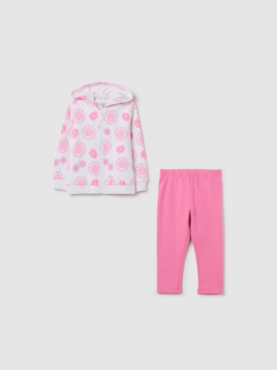 Stretch cotton jogging set with flowers print_0