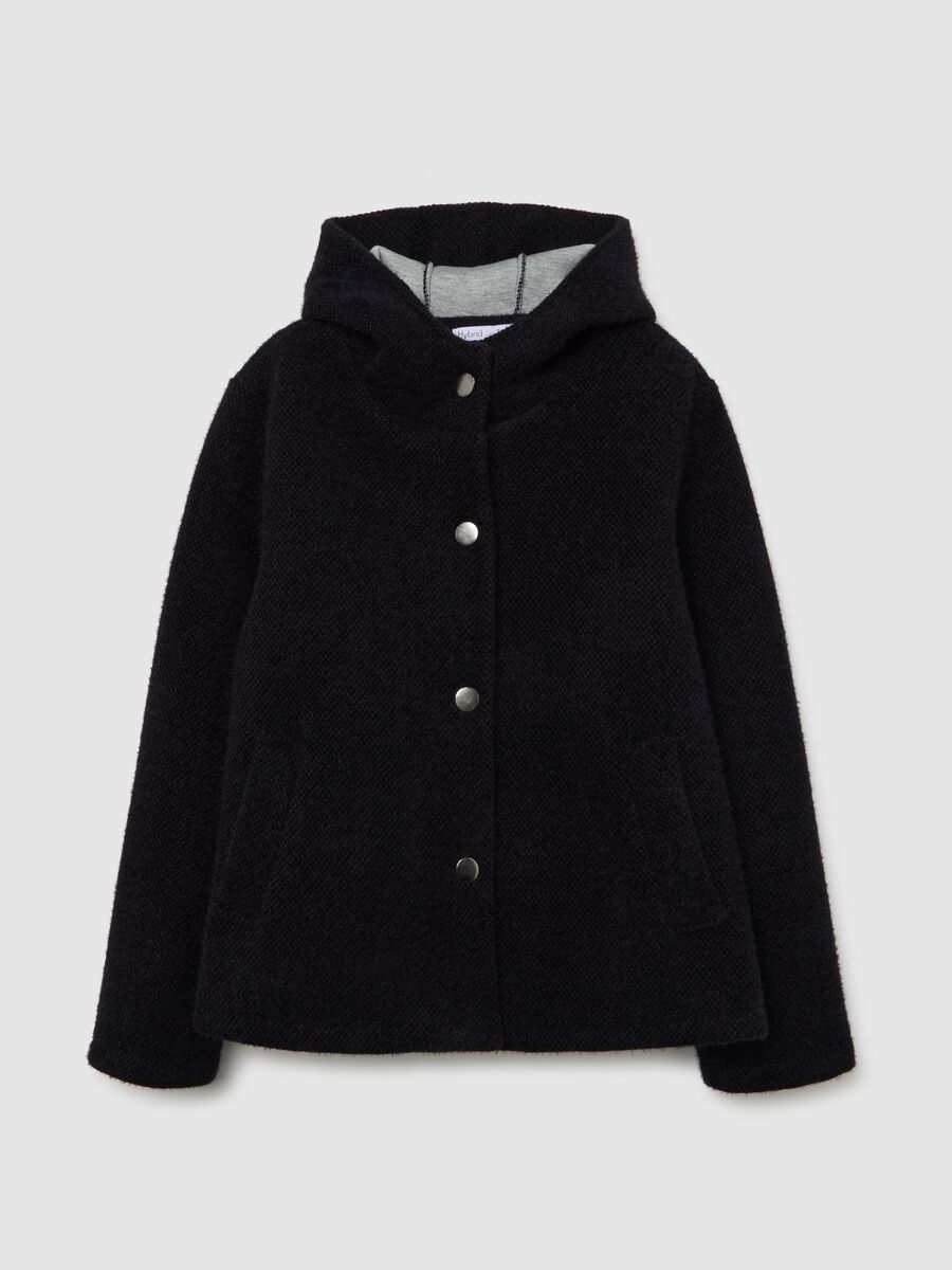 Cappotto nero regular fit con cappuccio e bottoni_4