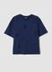 Blue pure cotton T-shirt with openwork embroidery, regular fit_0