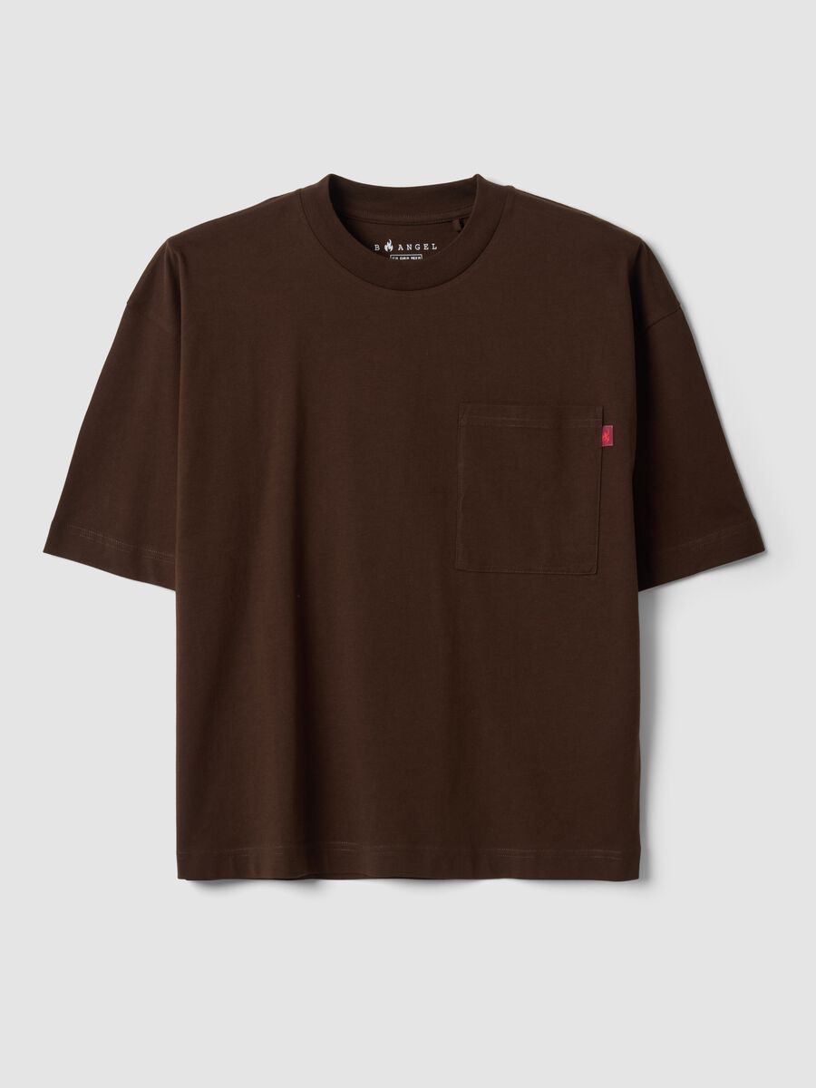Brown pure cotton T-shirt with chest pocket, boxy fit_4
