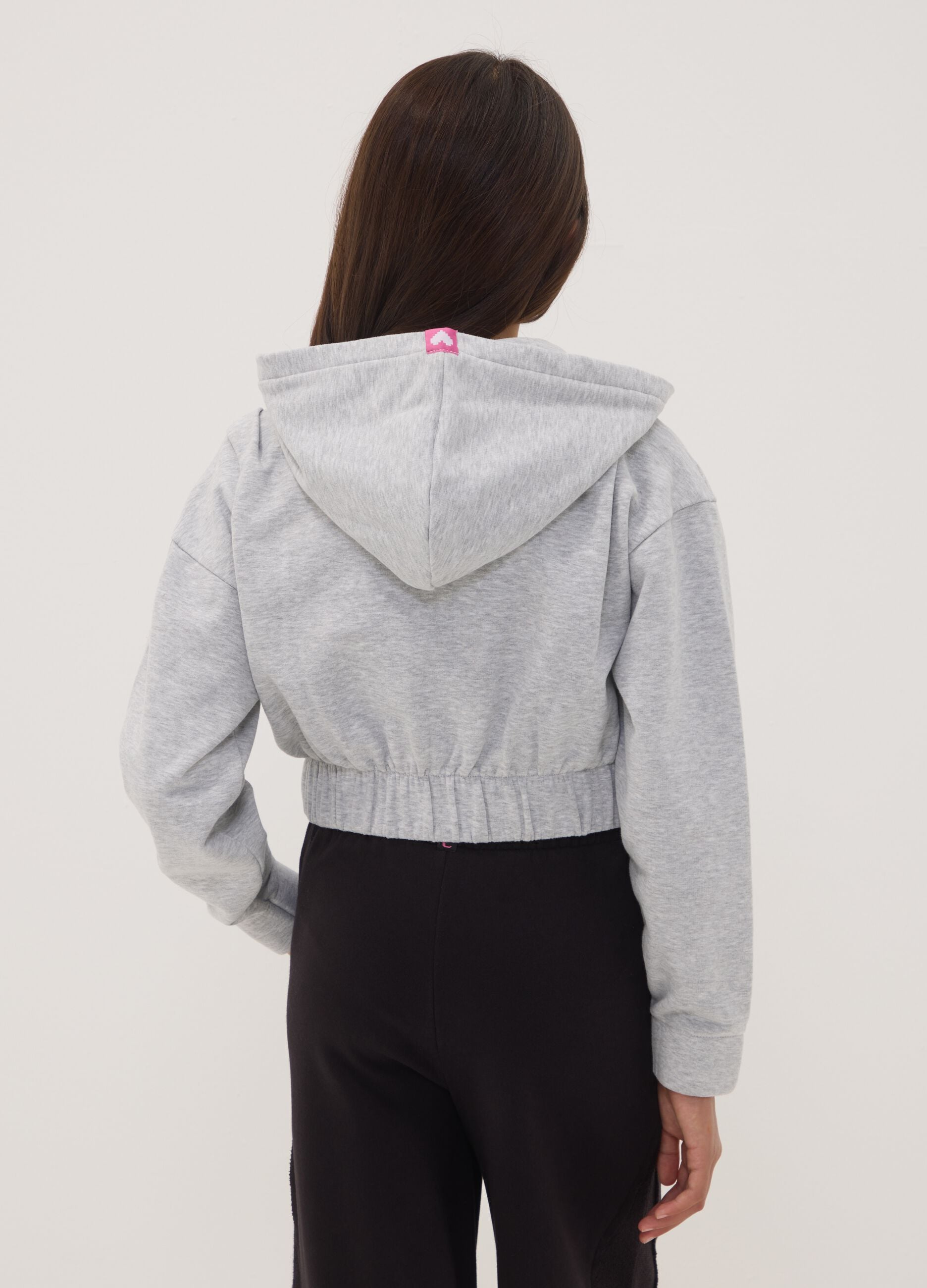 Girls&rsquo; cropped grey cotton-blend hoodie