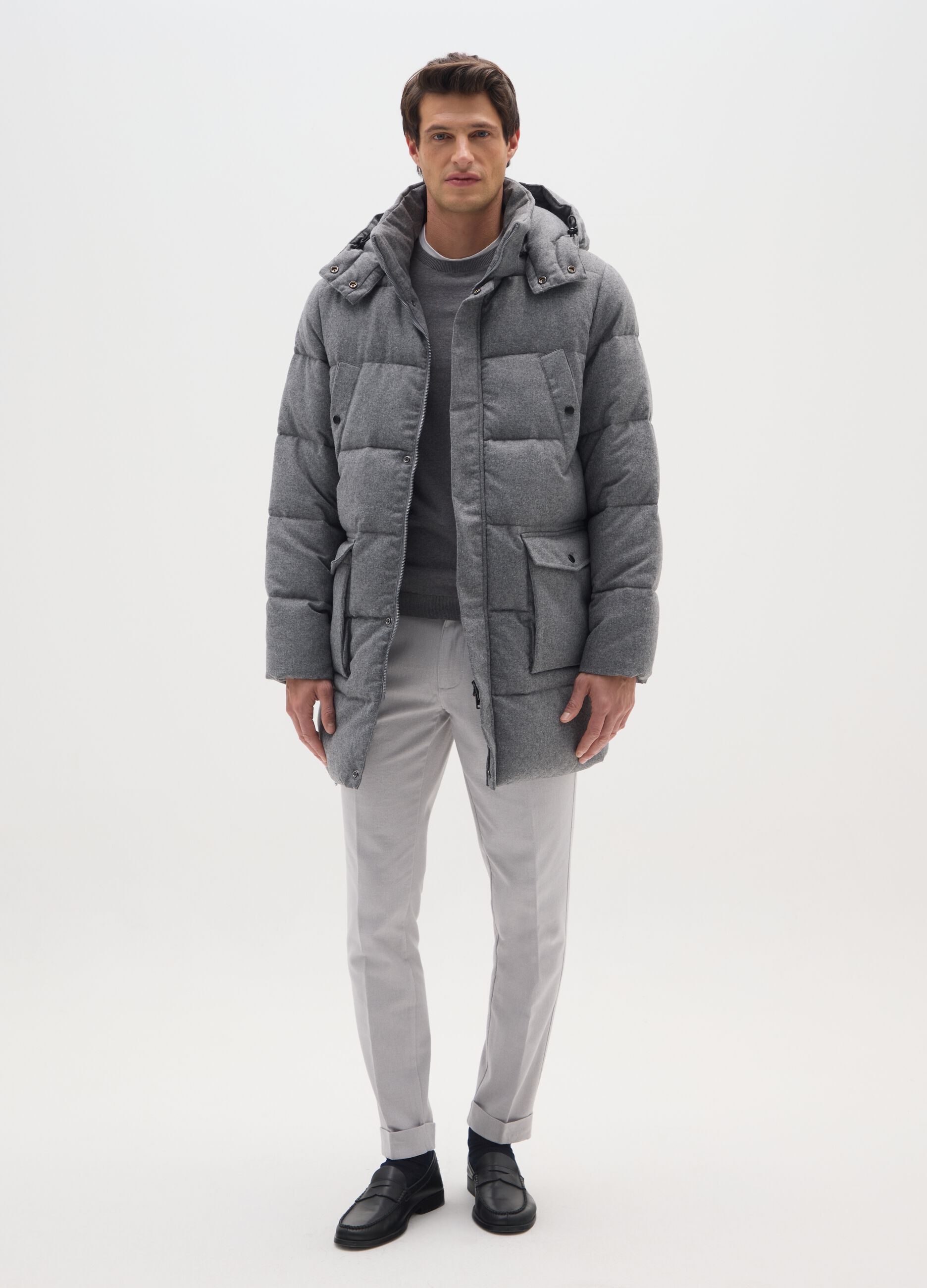 Grey Long Padded Jacket Regular Fit