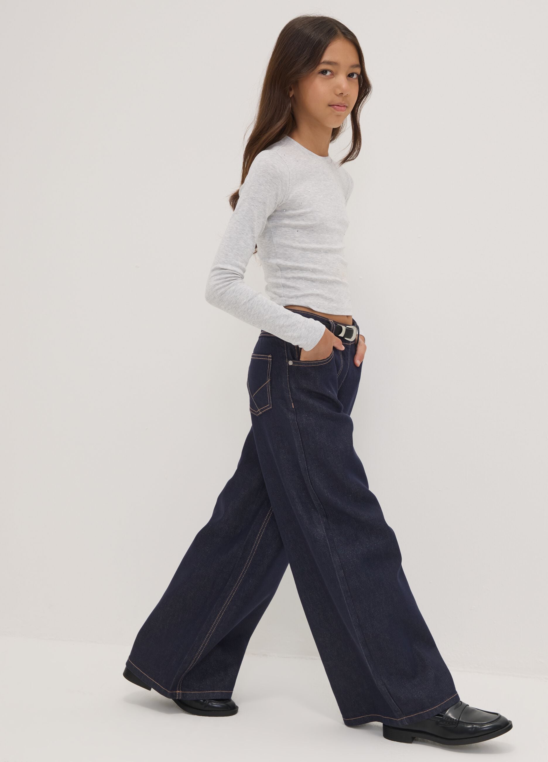 Jeans blu wide leg in misto cotone e lyocell