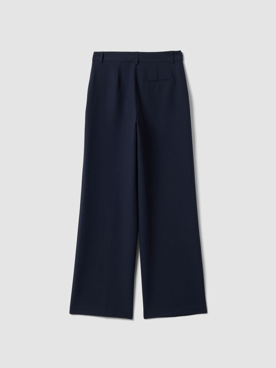 Pantaloni blu dritti in viscosa elasticizzato_5
